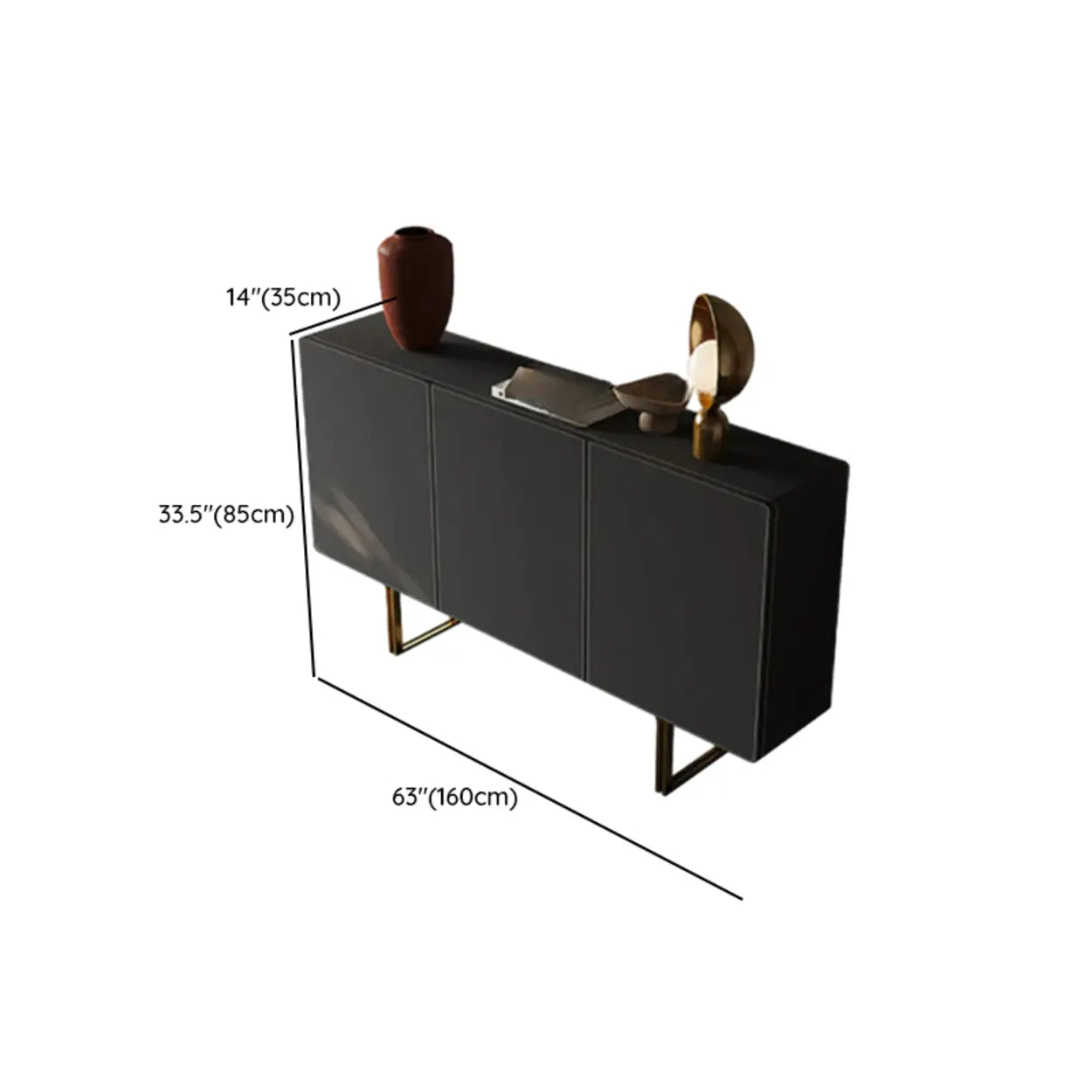 Leather Top Rectangular Black Metal Storage Console Table
