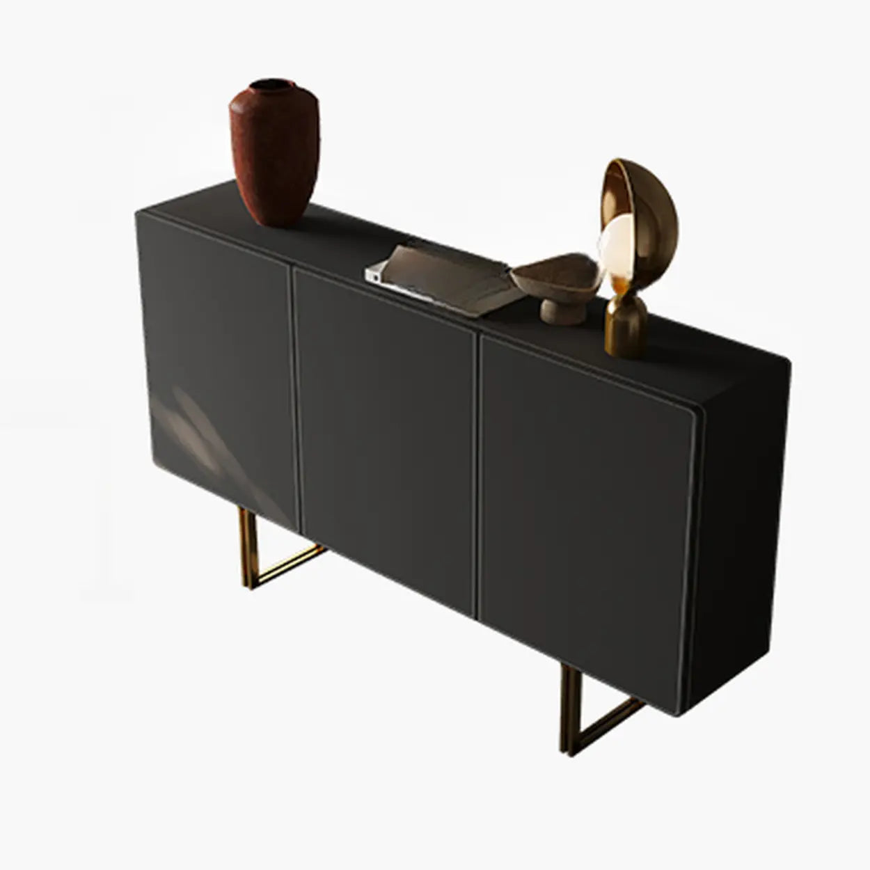 Leather Top Rectangular Black Metal Storage Console Table