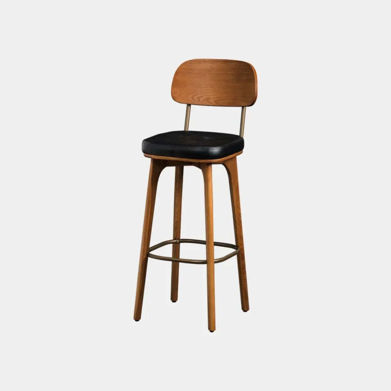 Leather Tufted Wood Bar Stool with Footrest