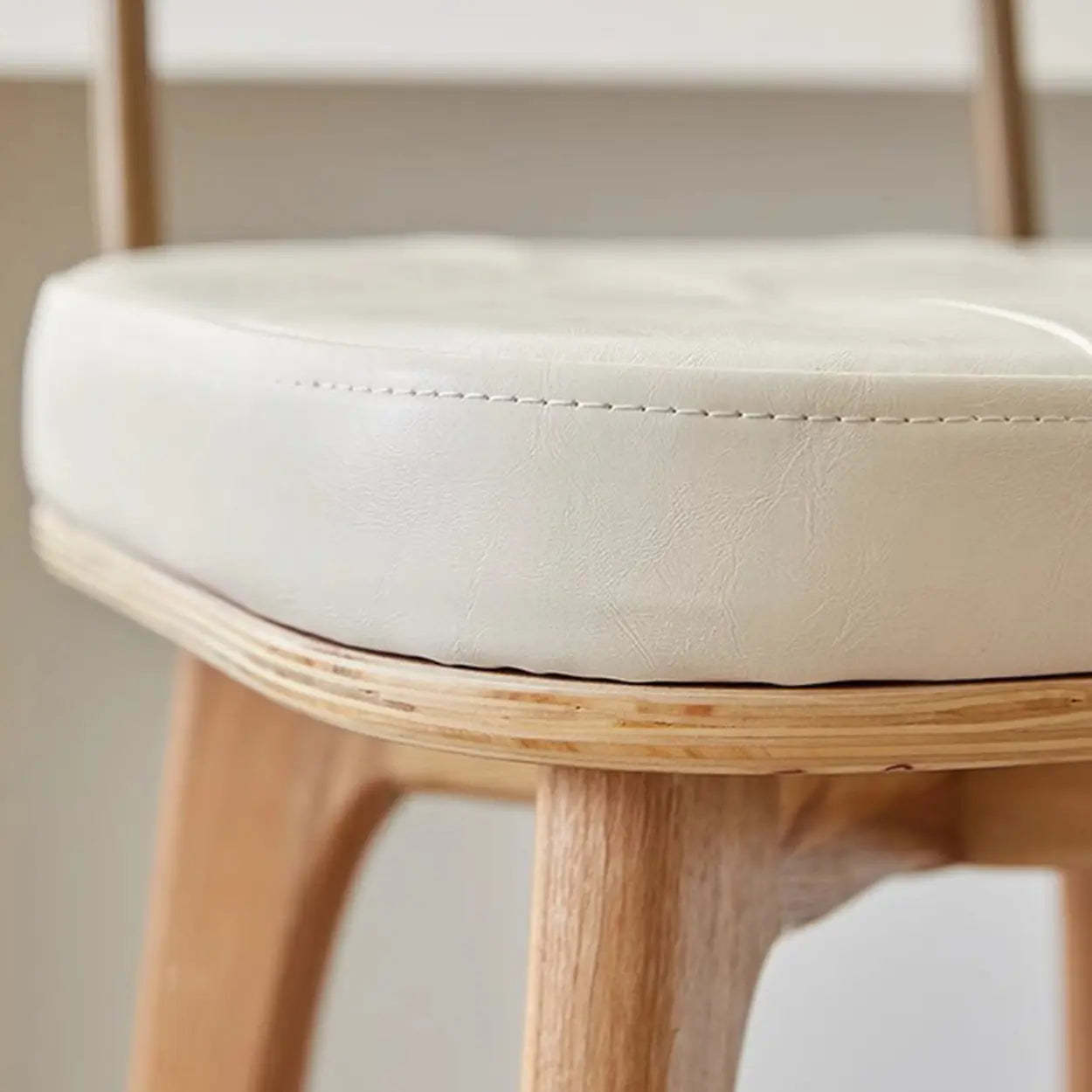 Leather Tufted Wood Bar Stool with Footrest