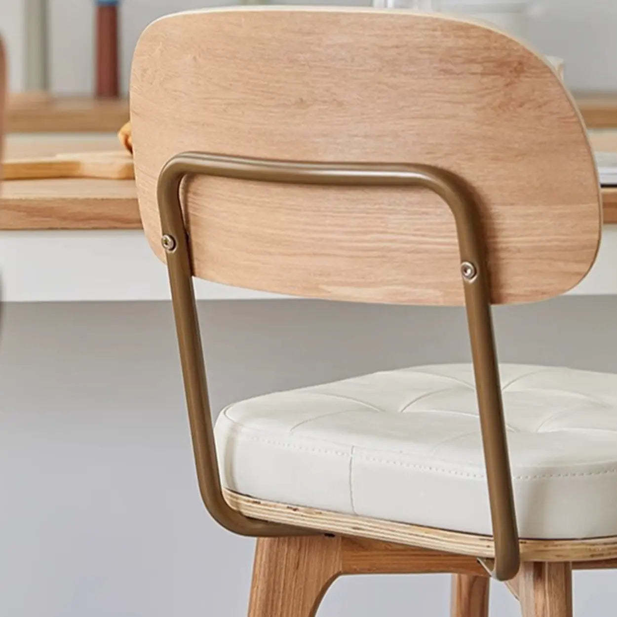 Leather Tufted Wood Bar Stool with Footrest