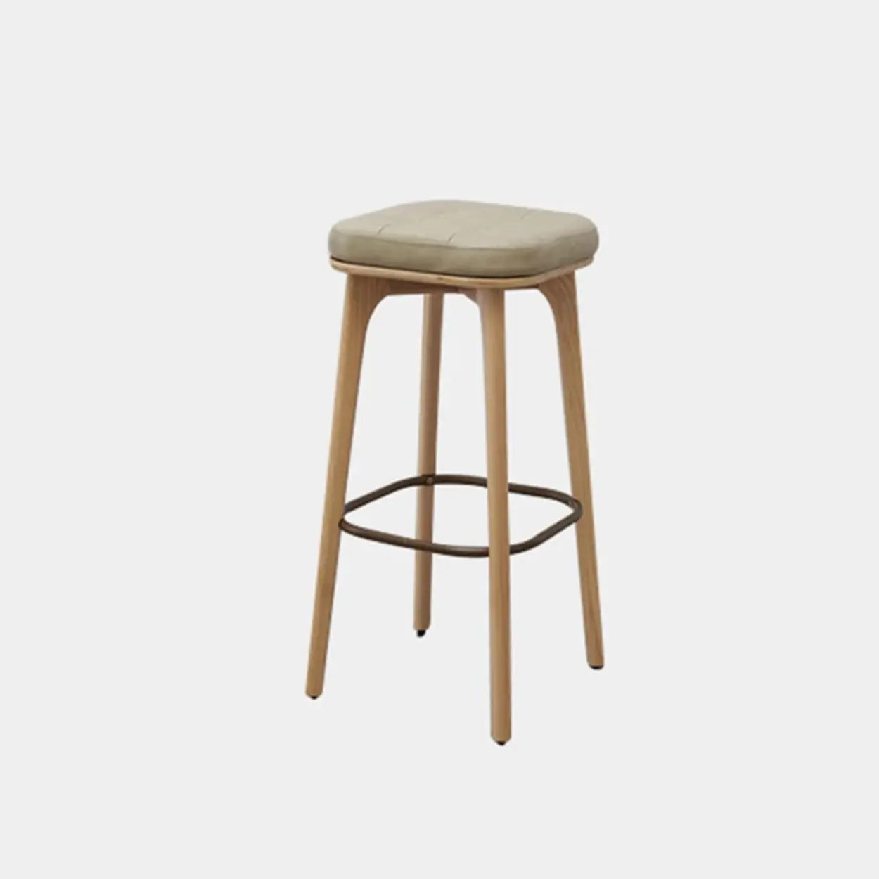 Leather Tufted Wood Bar Stool with Footrest — Black / Walnut