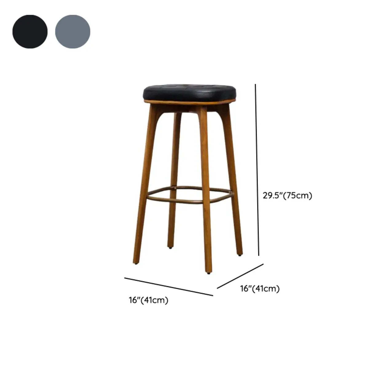 Leather Tufted Wood Bar Stool with Footrest