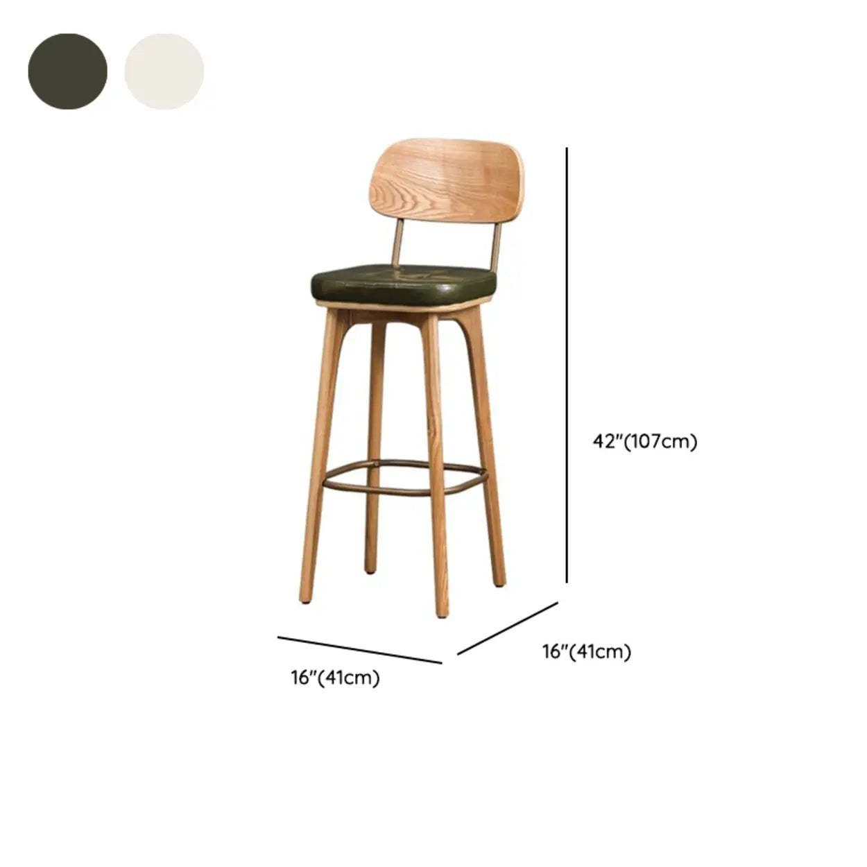 Leather Tufted Wood Bar Stool with Footrest
