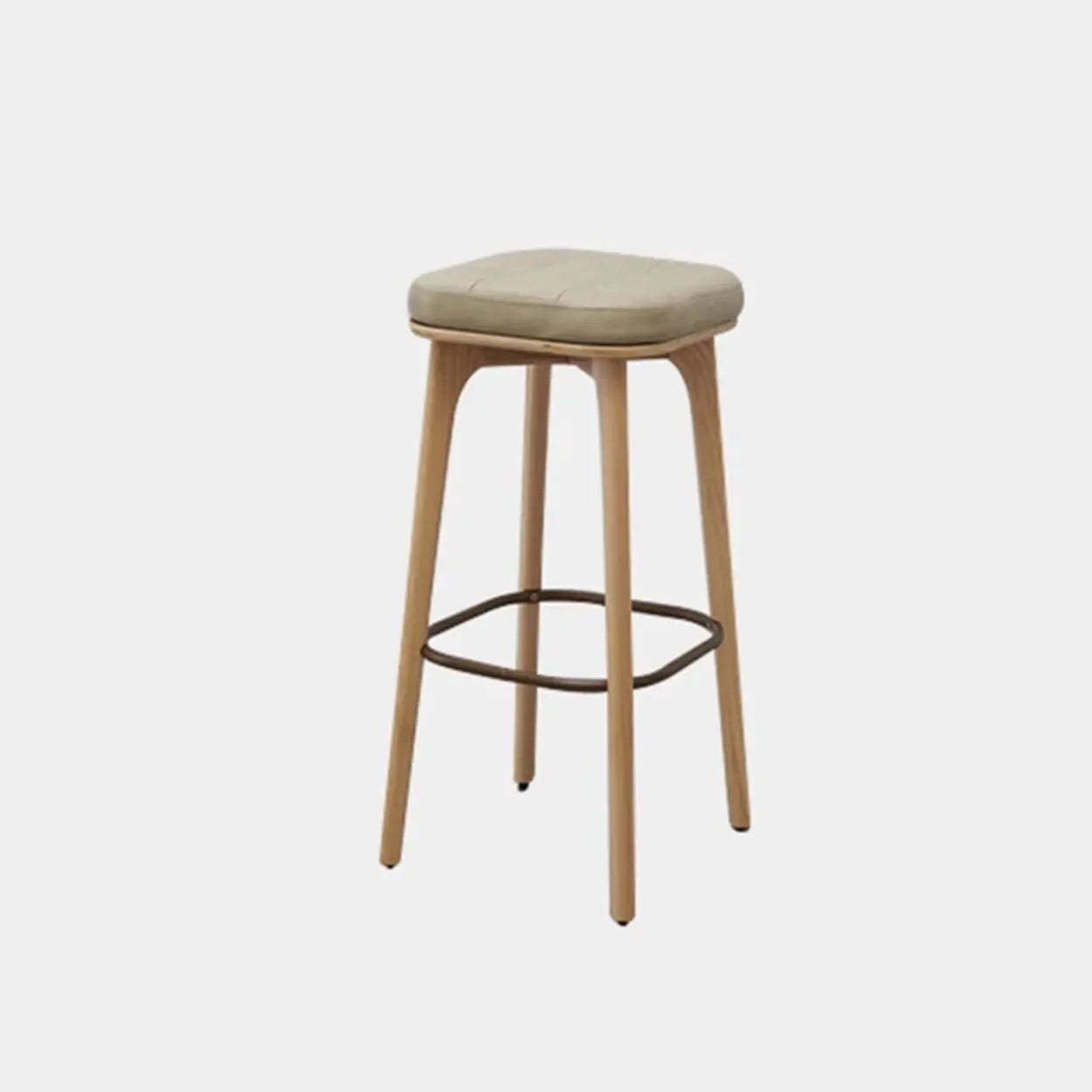 Leather Tufted Wood Bar Stool with Footrest — Black / Walnut