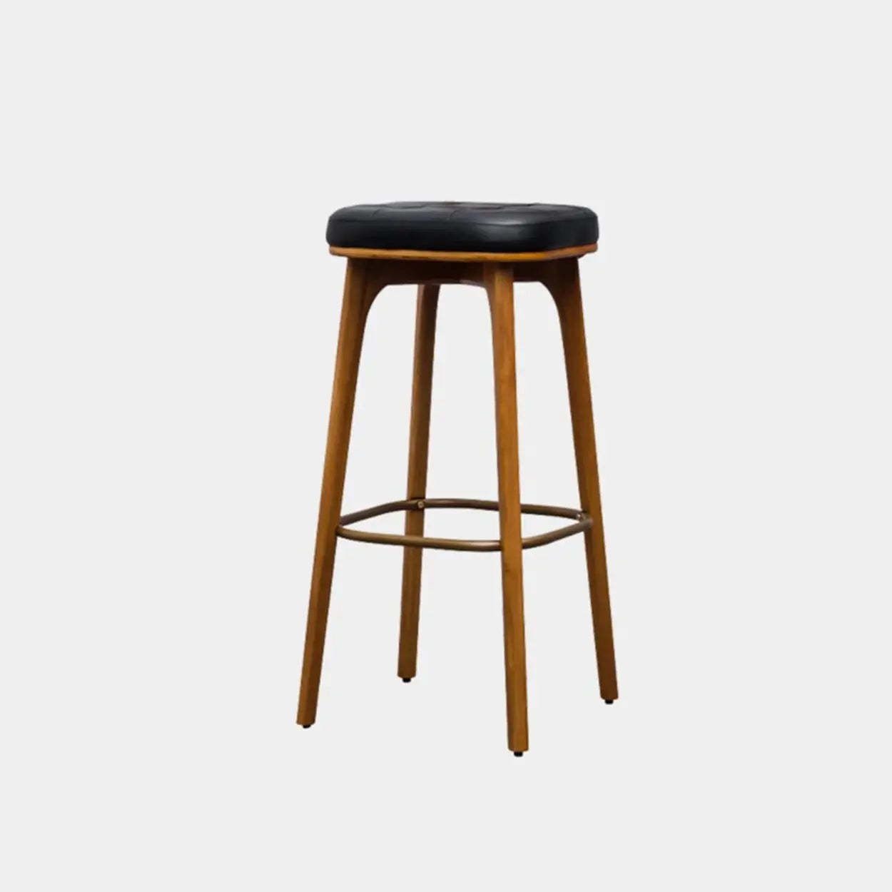 Leather Tufted Wood Bar Stool with Footrest — White / Natural