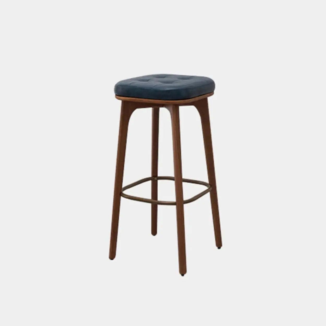 Leather Tufted Wood Bar Stool with Footrest — White / Natural / 42.1″H x 16.1″W x 16.1″D