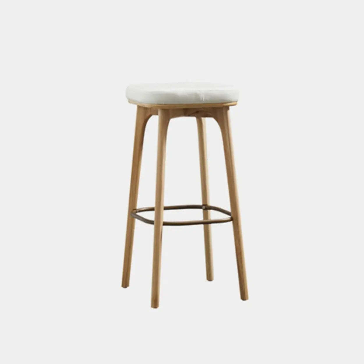 Leather Tufted Wood Bar Stool with Footrest — Green / Natural / 42.1″H x 16.1″W x 16.1″D