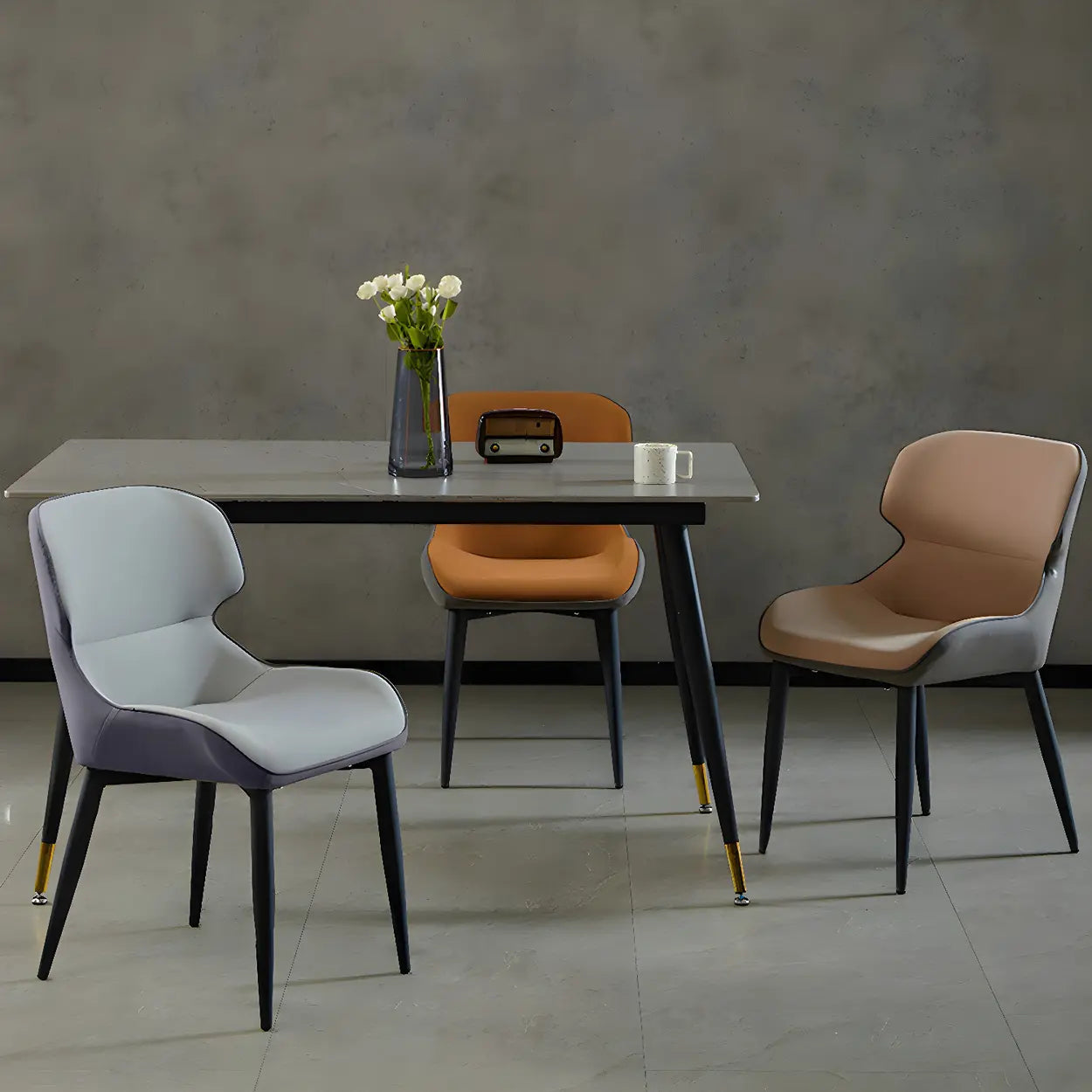 Leather Wingback Dining Chair with Metal Legs — 1 Piece / Nude