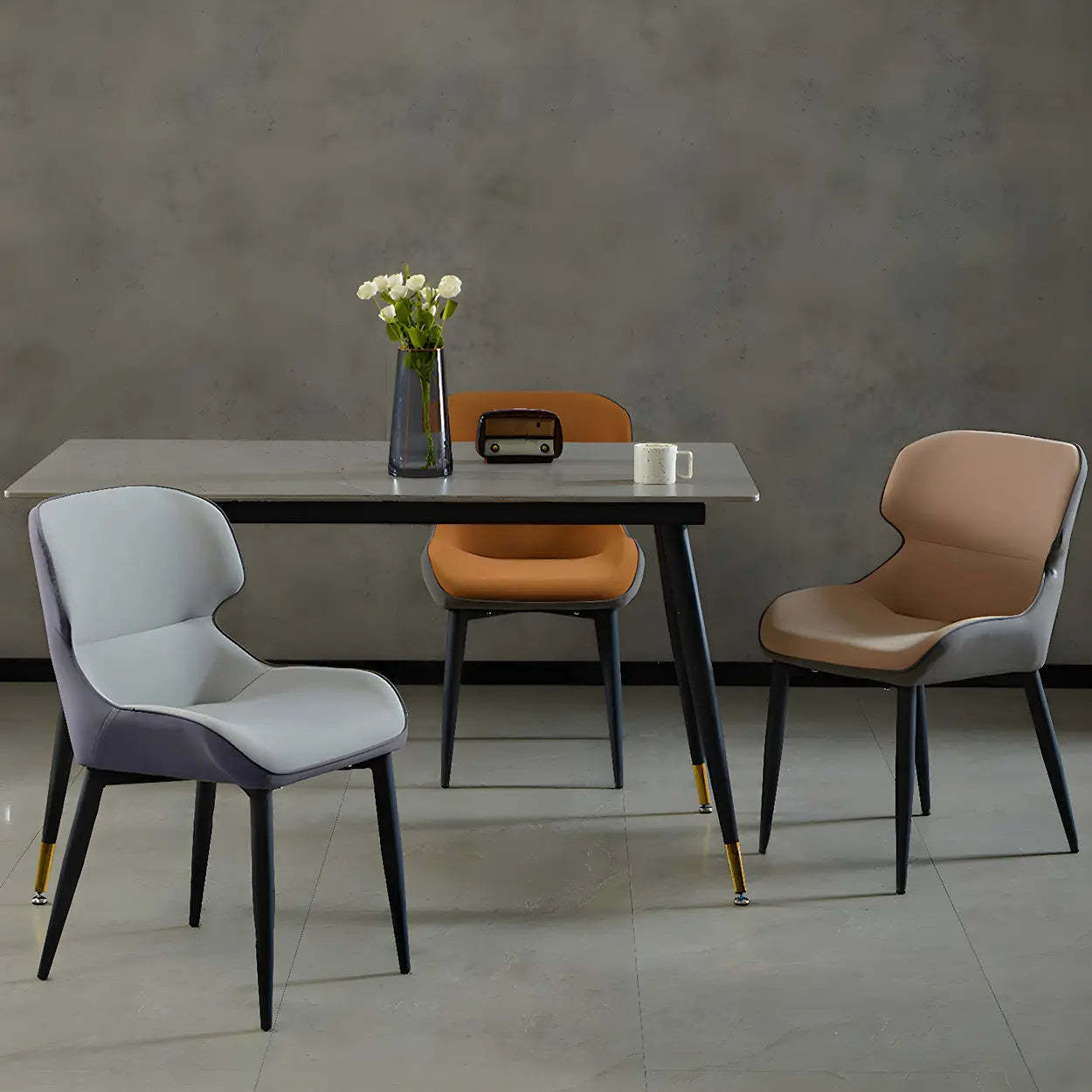 Leather Wingback Dining Chair with Metal Legs — 1 Piece / Nude