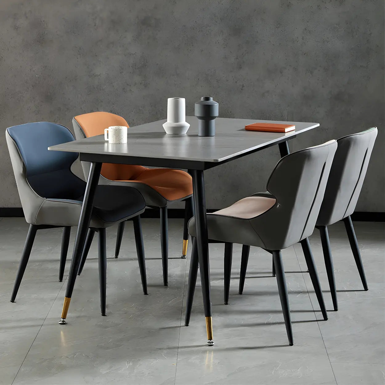 Leather Wingback Dining Chair with Metal Legs — 1 Piece / Blue