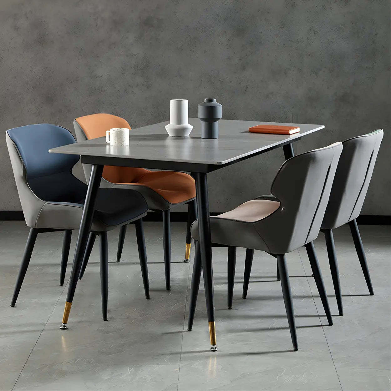 Leather Wingback Dining Chair with Metal Legs — 1 Piece / Blue