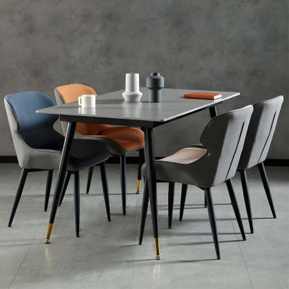 Leather Wingback Dining Chair with Metal Legs — 1 Piece / Blue
