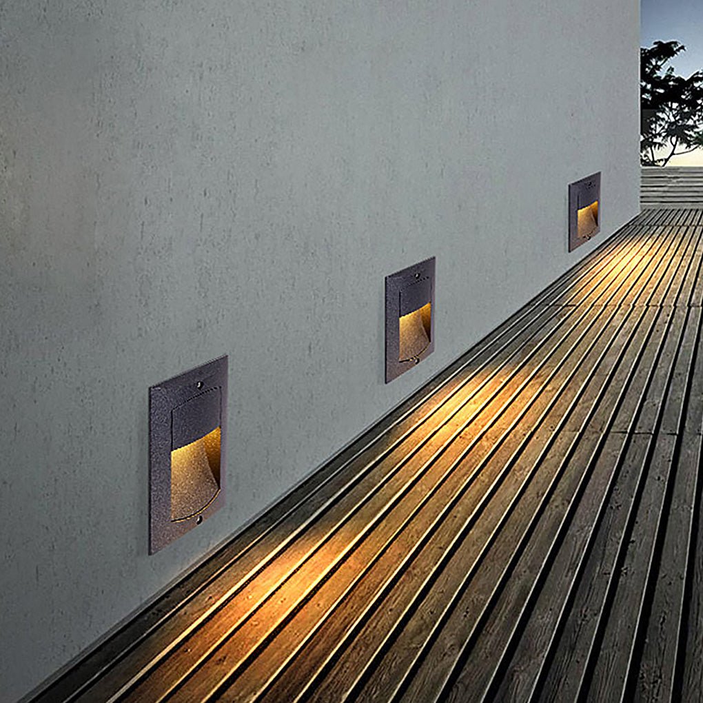 Rectangle Waterproof LED Black Modern Outdoor Step Lights Recessed Stair Sconces-Lighom