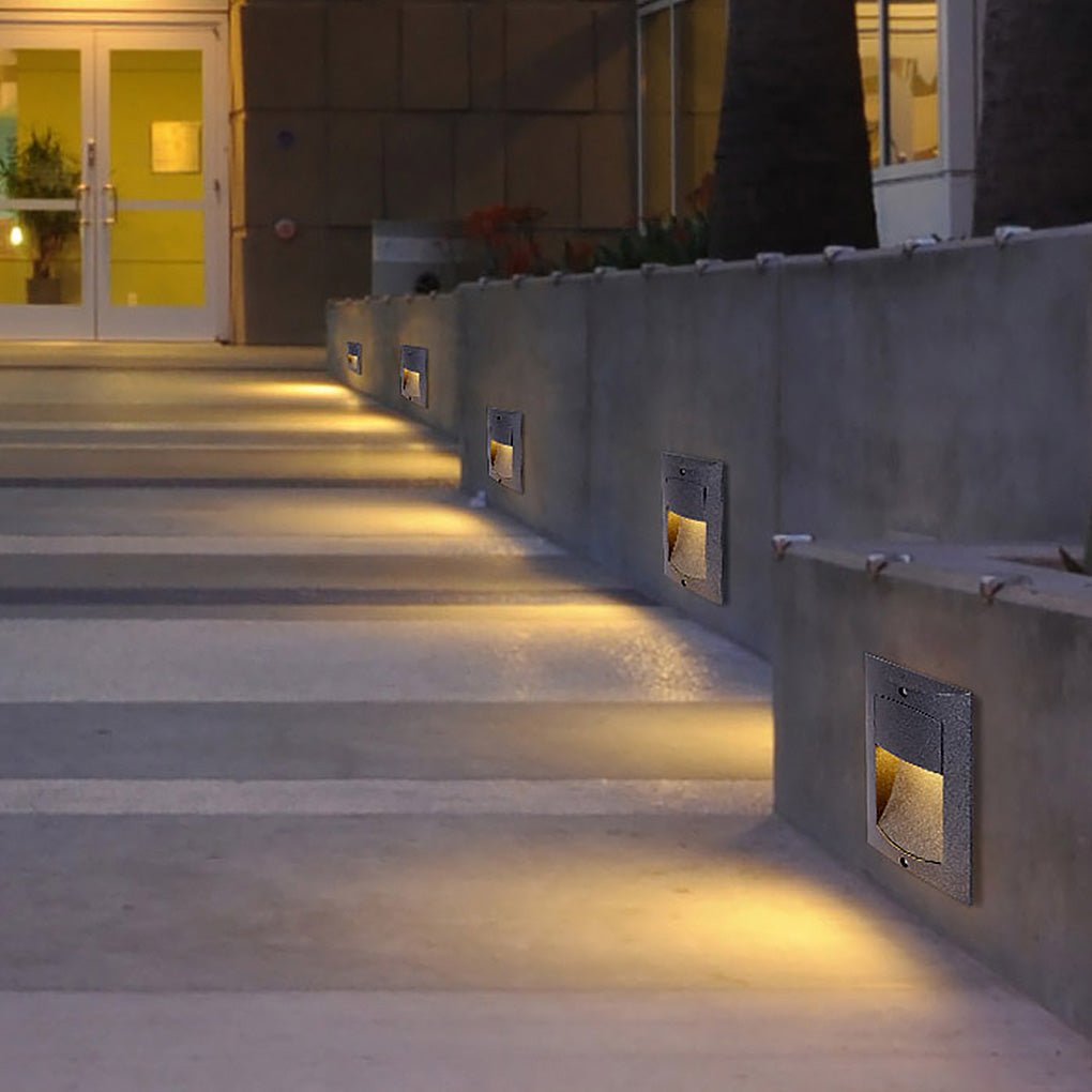 Rectangle Waterproof LED Black Modern Outdoor Step Lights Recessed Stair Sconces-Lighom
