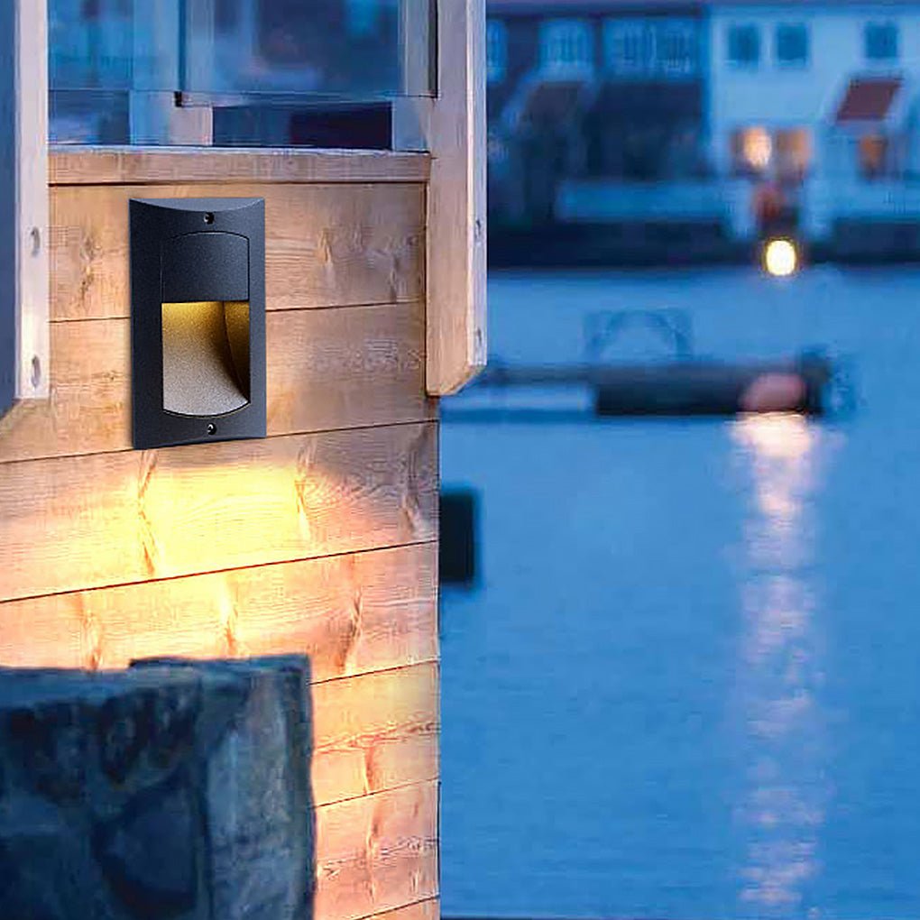 Rectangle Waterproof LED Black Modern Outdoor Step Lights Recessed Stair Sconces-Lighom