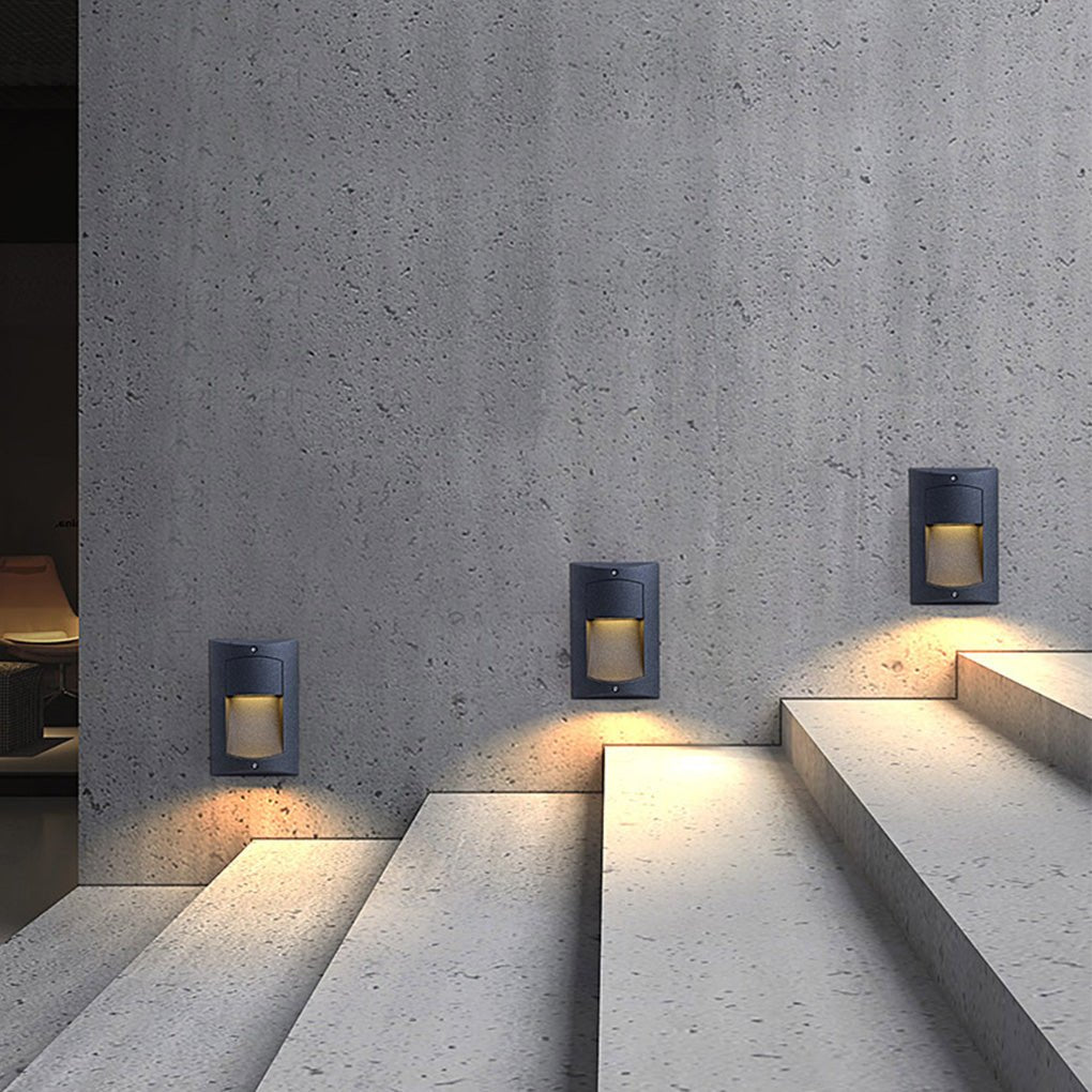 Rectangle Waterproof LED Black Modern Outdoor Step Lights Recessed Stair Sconces-Lighom