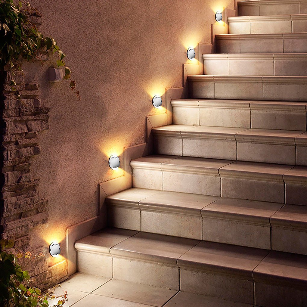 Round DC12V Modern Recessed LED Step Lights Waterproof Underground Garden Deck Lighting-Lighom