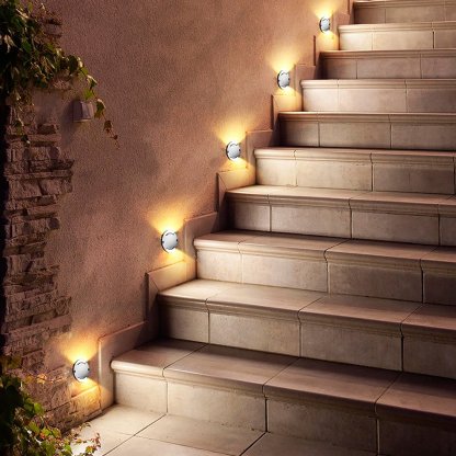 Round DC12V Modern Recessed LED Step Lights Waterproof Underground Garden Deck Lighting-Lighom