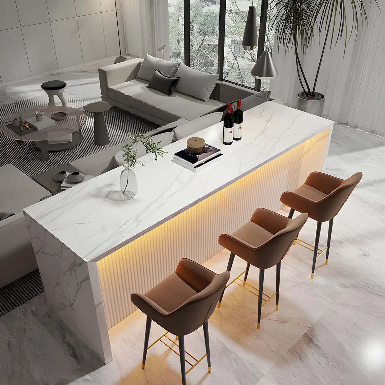 Modern LED White Marble Tall Bar Table — White / Table Only