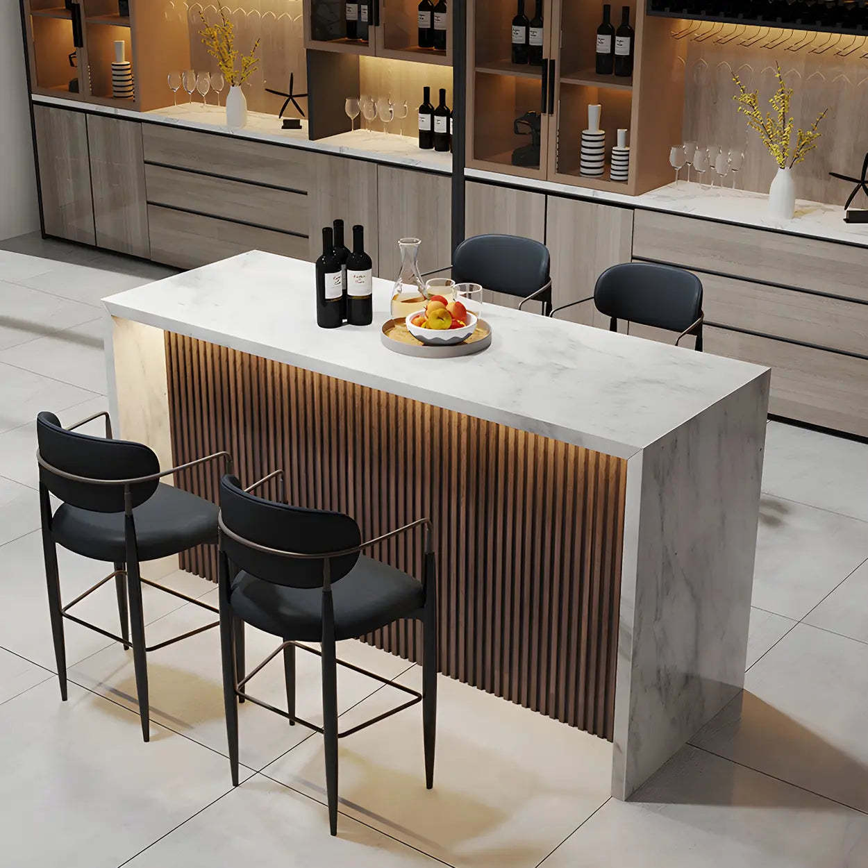 Modern LED White Marble Tall Bar Table — White / Table Only