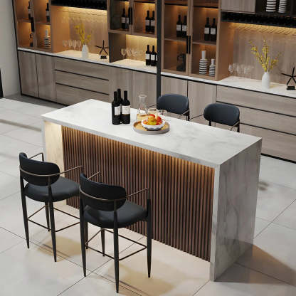 Modern LED White Marble Tall Bar Table — White-Brown / Table Only
