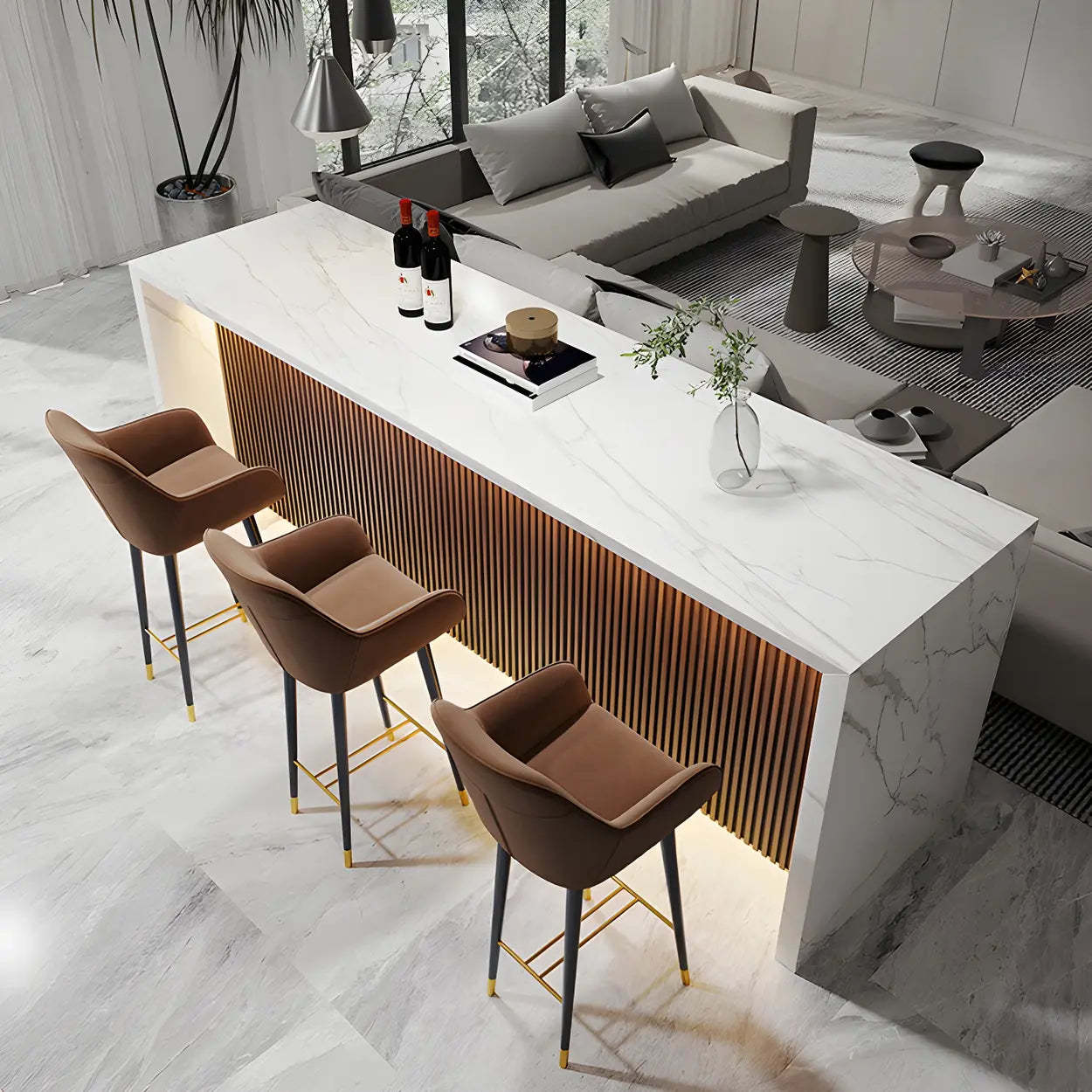 Modern LED White Marble Tall Bar Table — White / Table Only