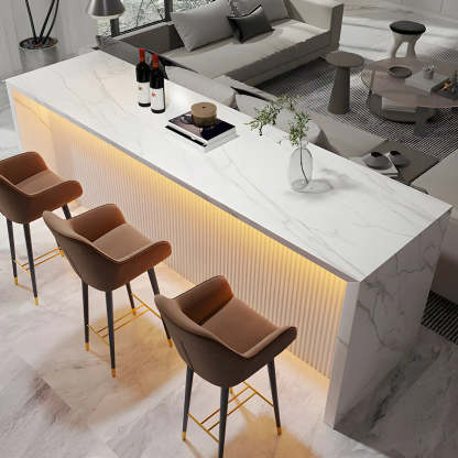Modern LED White Marble Tall Bar Table — White-Brown / Table Only