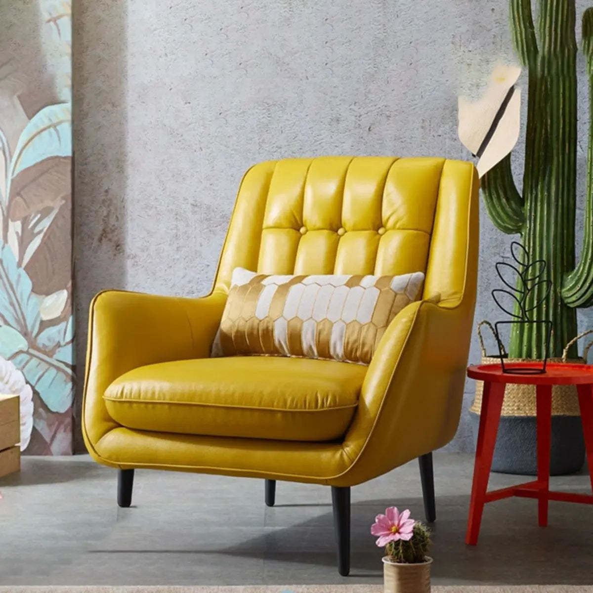 Leather lemon mid-back yellow leather accent chairs, Lighom — Lemon Yellow