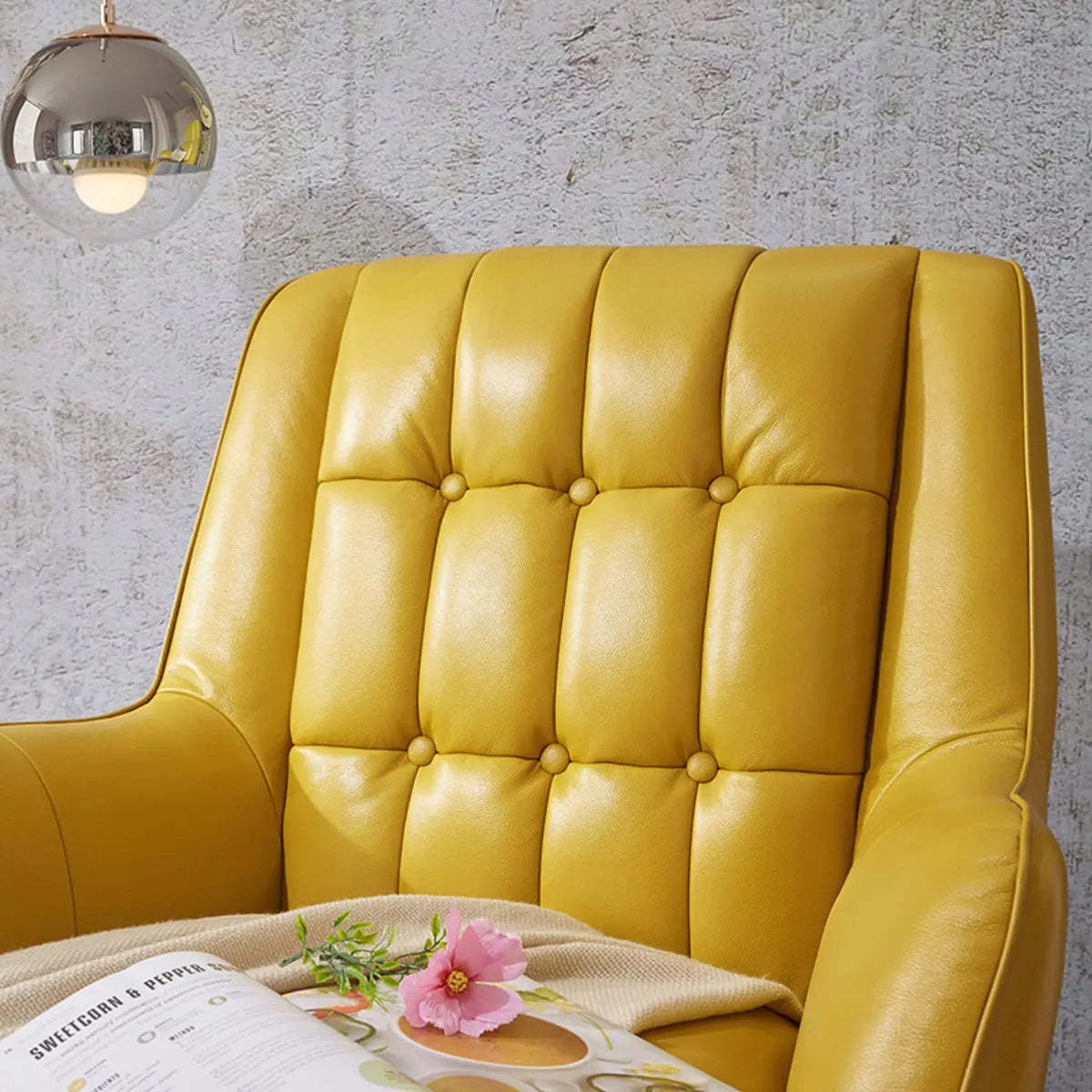 Lemon Yellow Full Grain Cow Leather Mid-Back Arm Chair