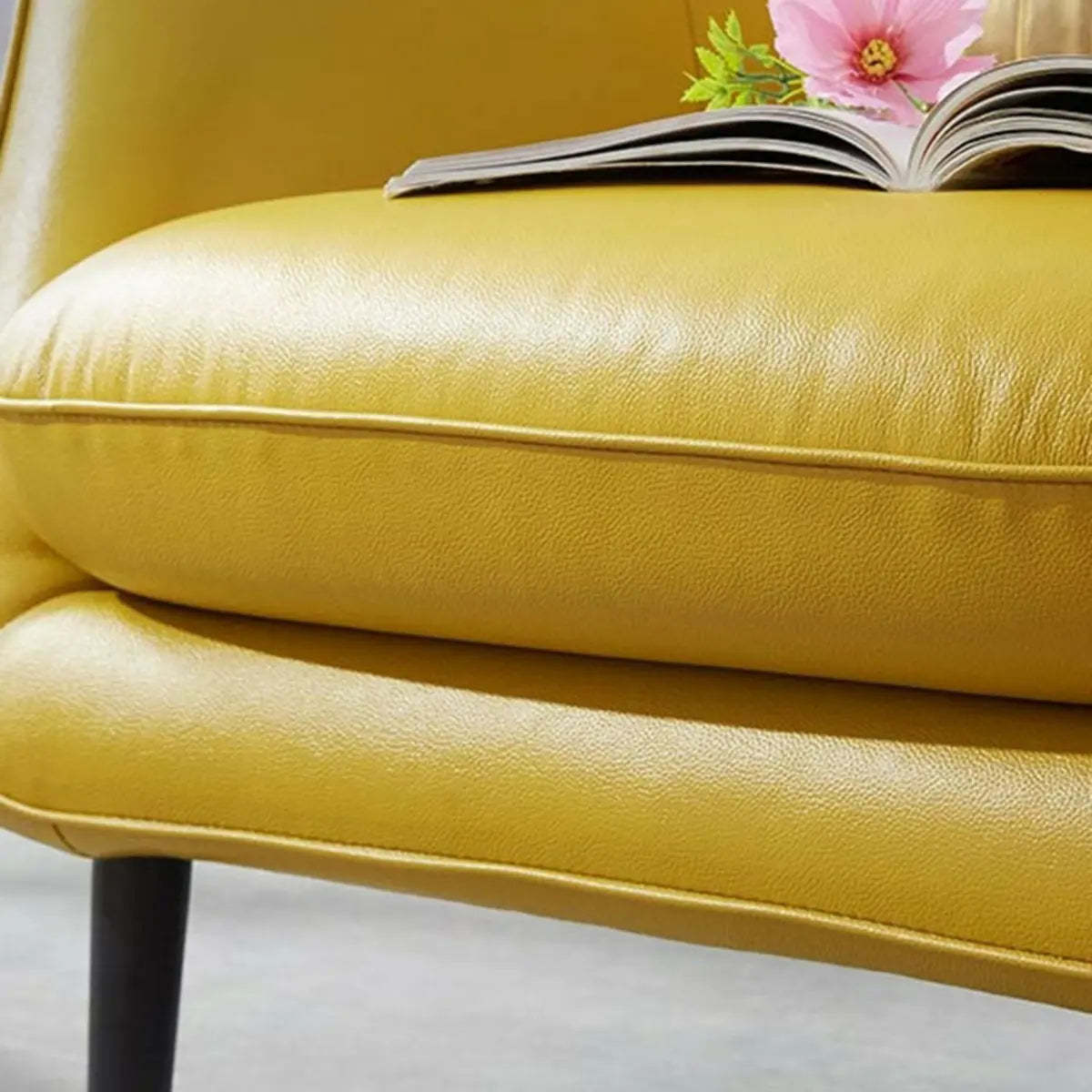 Lemon Yellow Full Grain Cow Leather Mid-Back Arm Chair