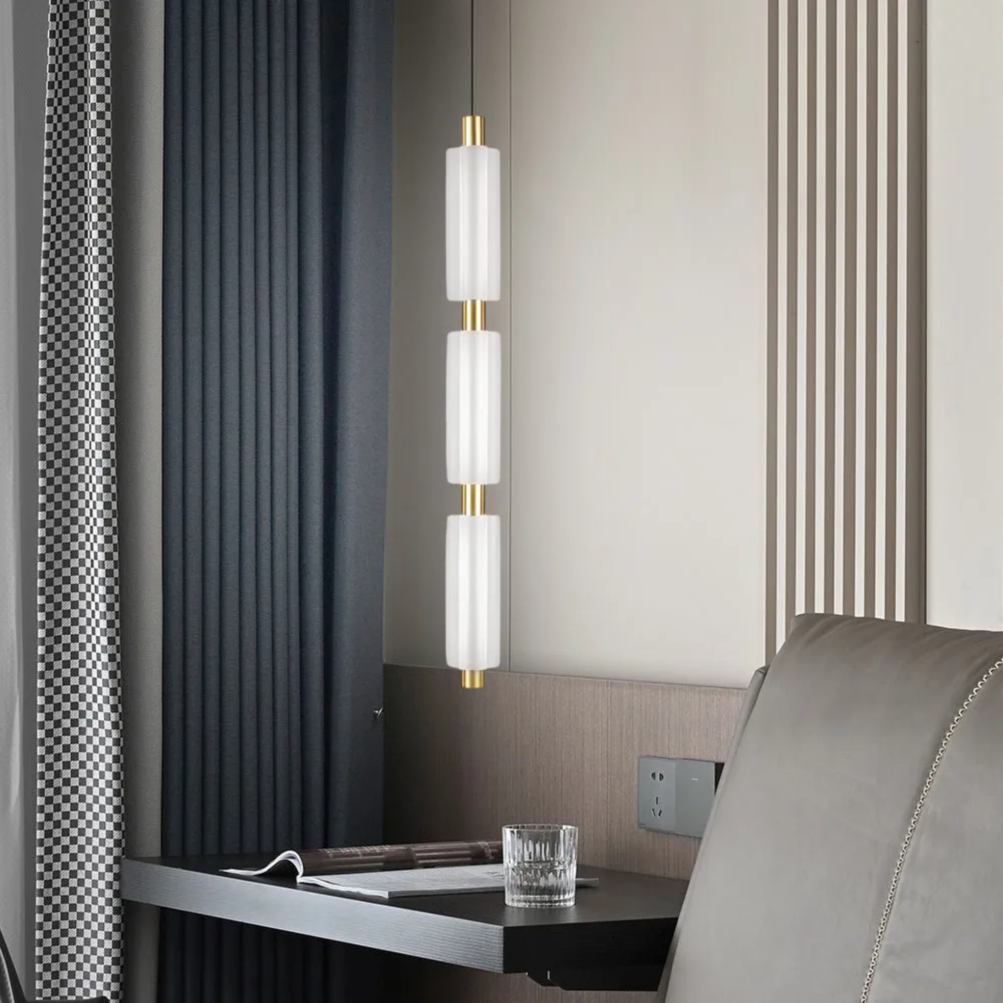 Modern cylinder 3-head black acrylic pendant lighting — Warm White (3000K) / Matte Black / 1-Light