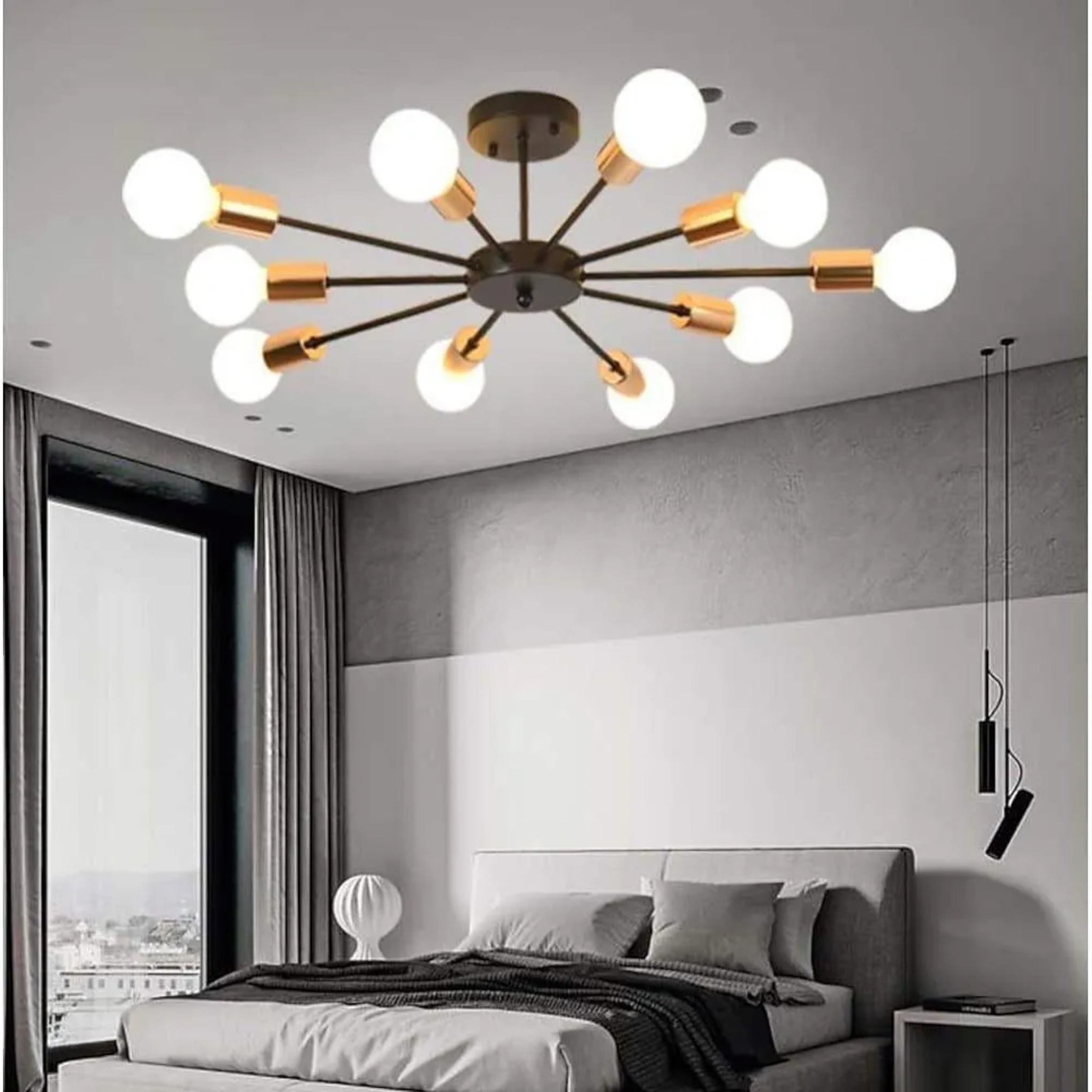 Black modern circular 10-light semi-flush mount light