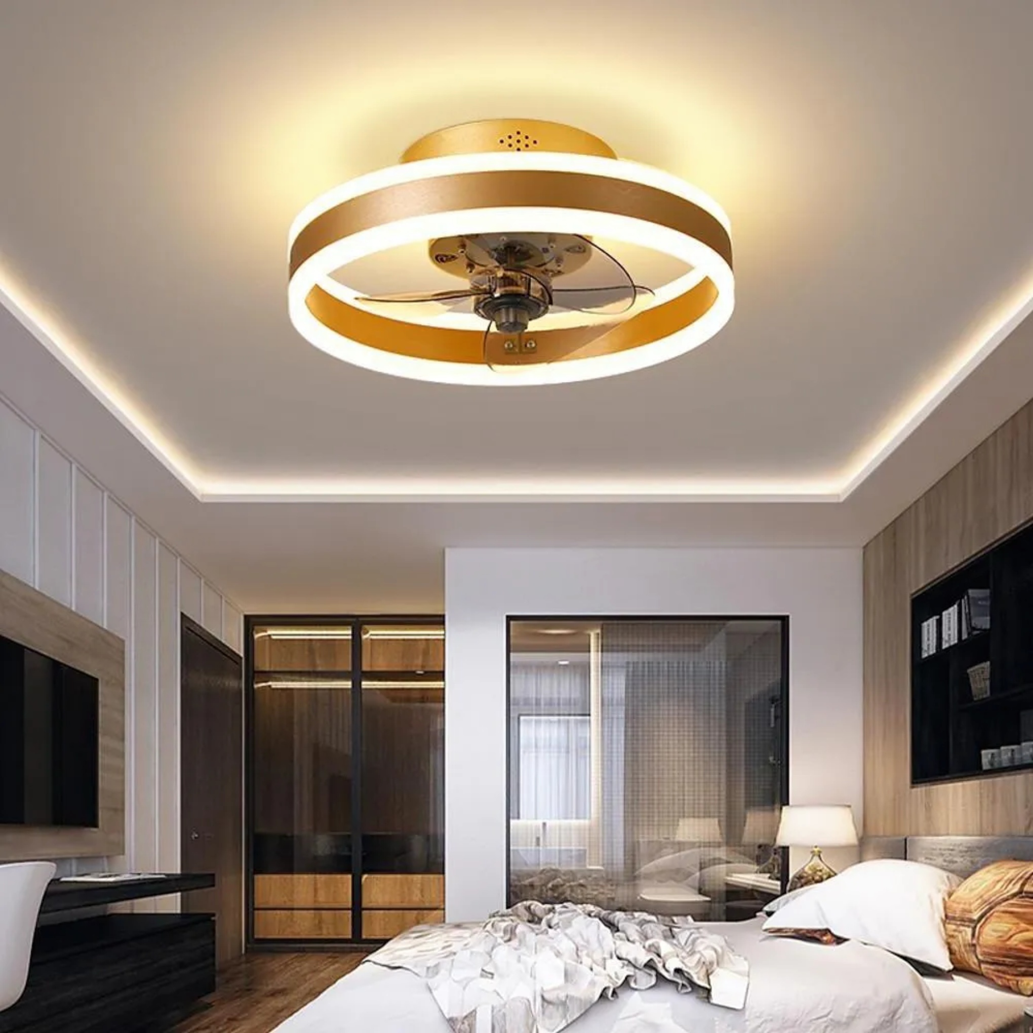 Lighom modern circular brown ceiling fans in synthetic — 16" Diameter / White