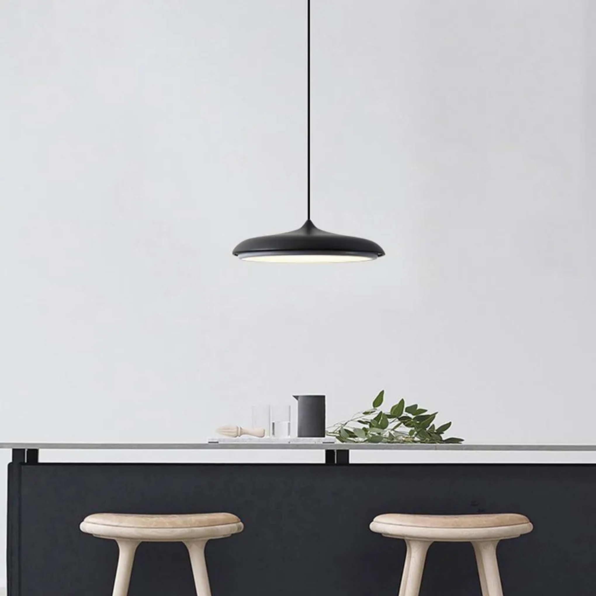 Lighom modern flat circular black pendant lighting — Warm White (3000K) / Matte Black