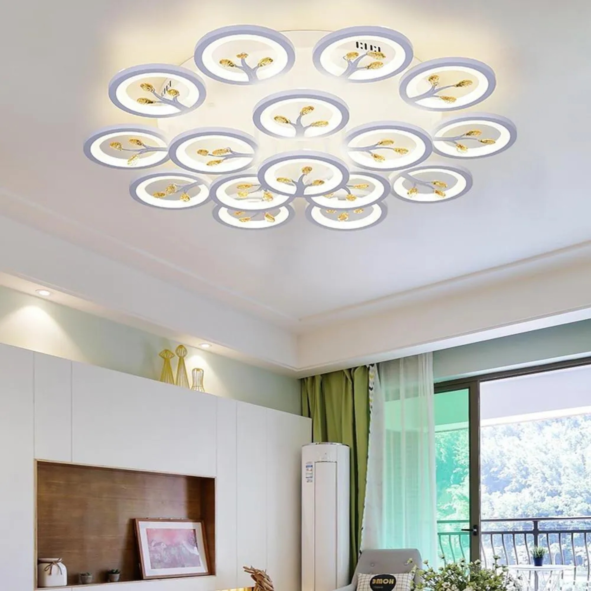 White synthetic flower 16-light flush mount lighting - nordic — 3-Color Changeable