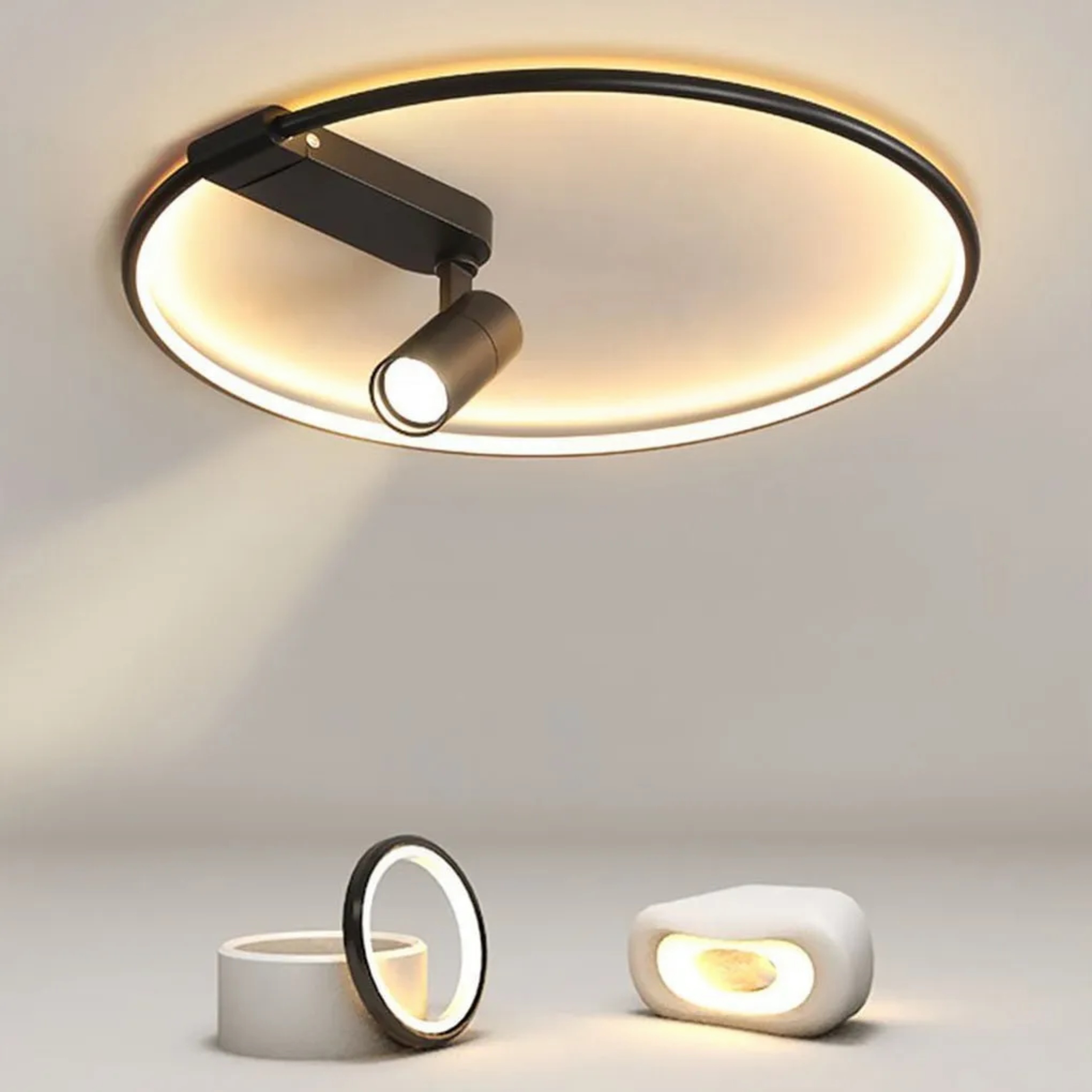 Round synthetic flush mount lighting — Cool White (6000K) / Matte Black