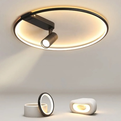 Round synthetic flush mount lighting — Cool White (6000K) / Matte Black