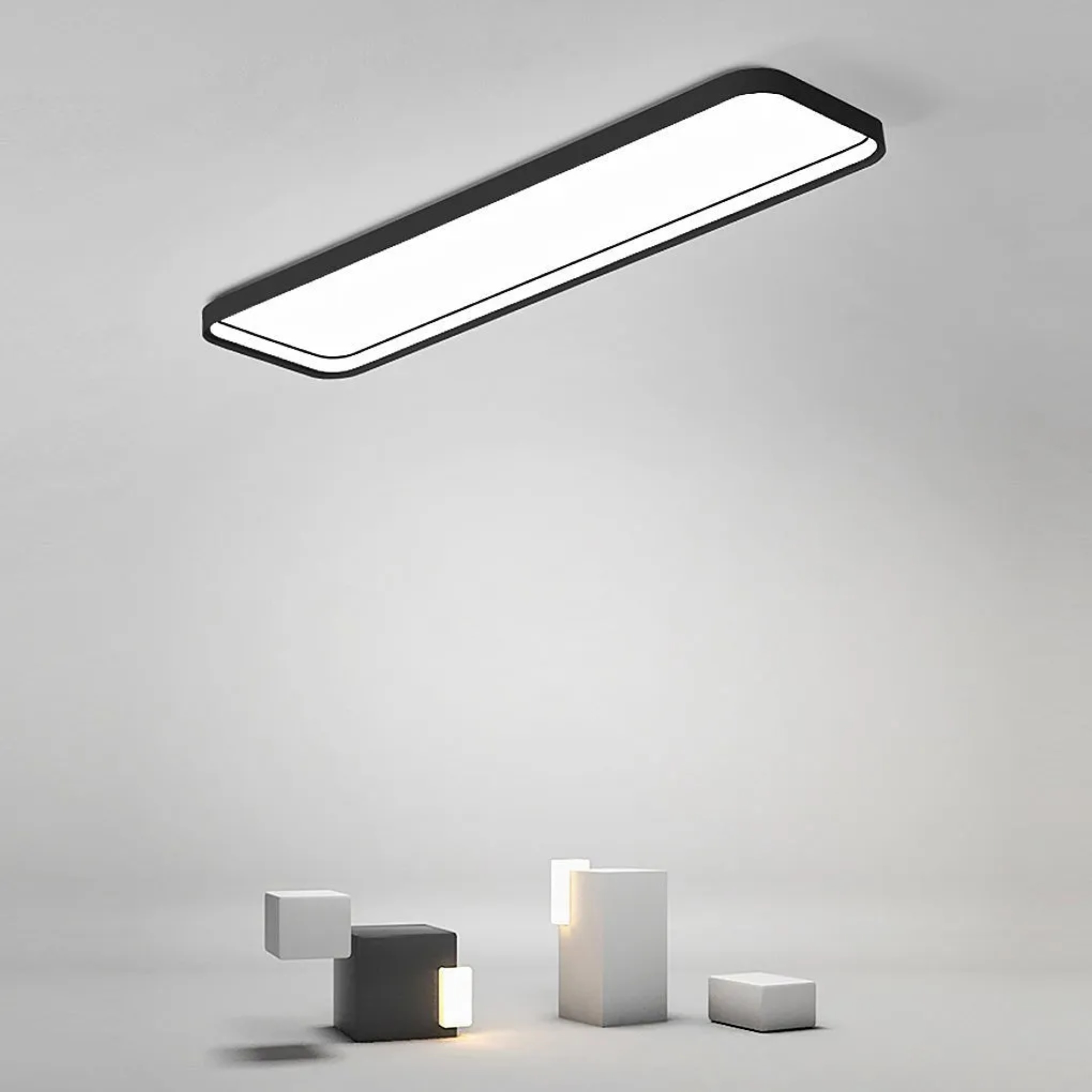 Modern rectangular black flush mount lighting — Cool White (6000K) / White