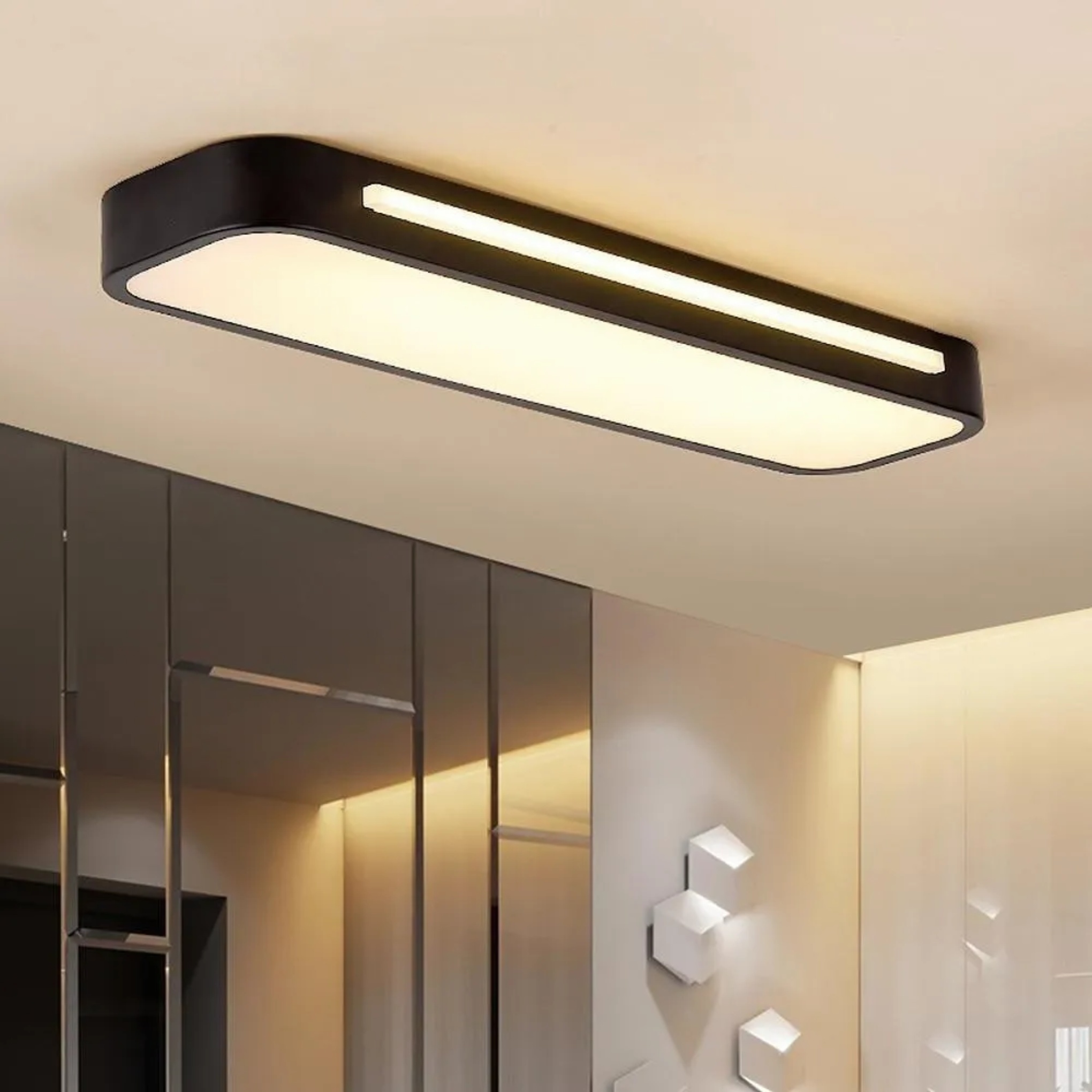 Modern rectangular 1-light synthetic flush mount lighting — Warm White (3000K) / White