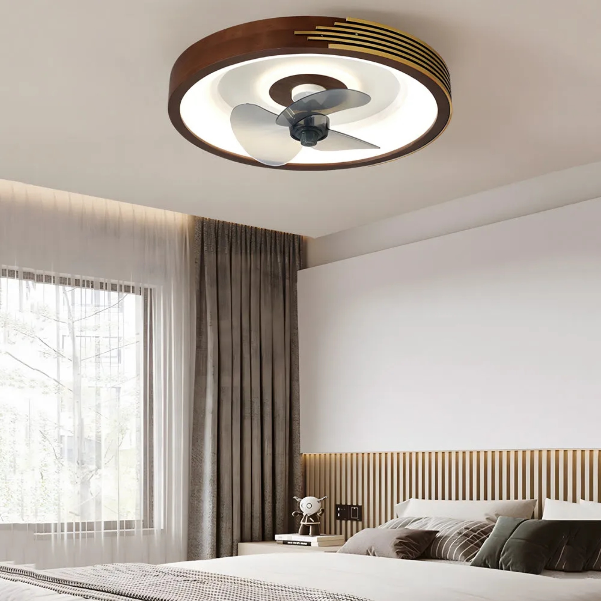 6-speed synthetic ceiling fans for office — Walnut A