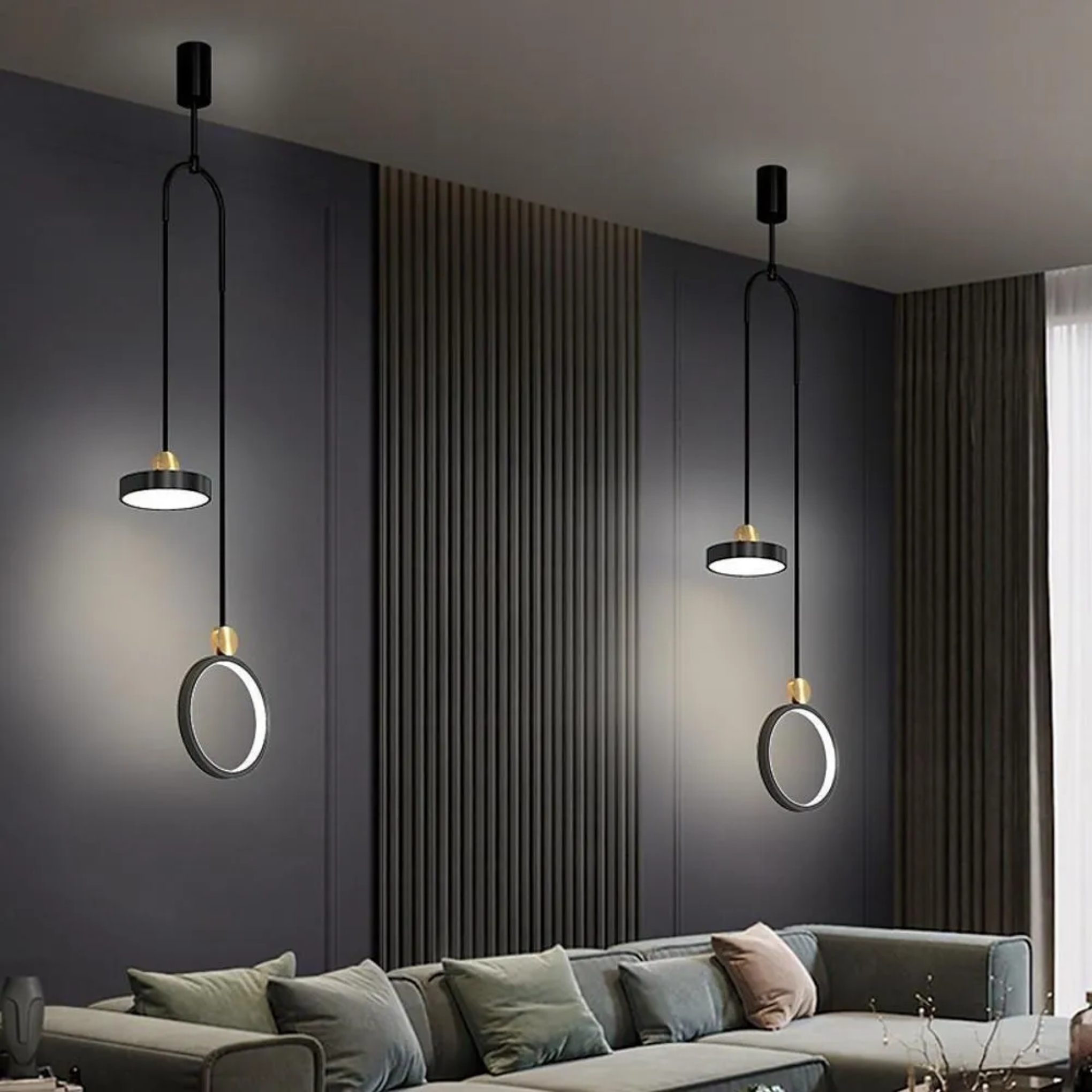 Black synthetic 2-circle island pendant lighting - modern — Matte Black
