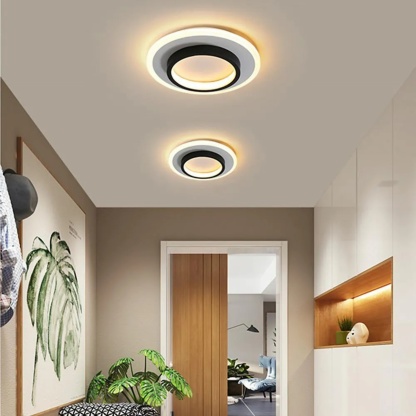 Black modern circular 2-light flush mount lighting — Warm White / Set of 1