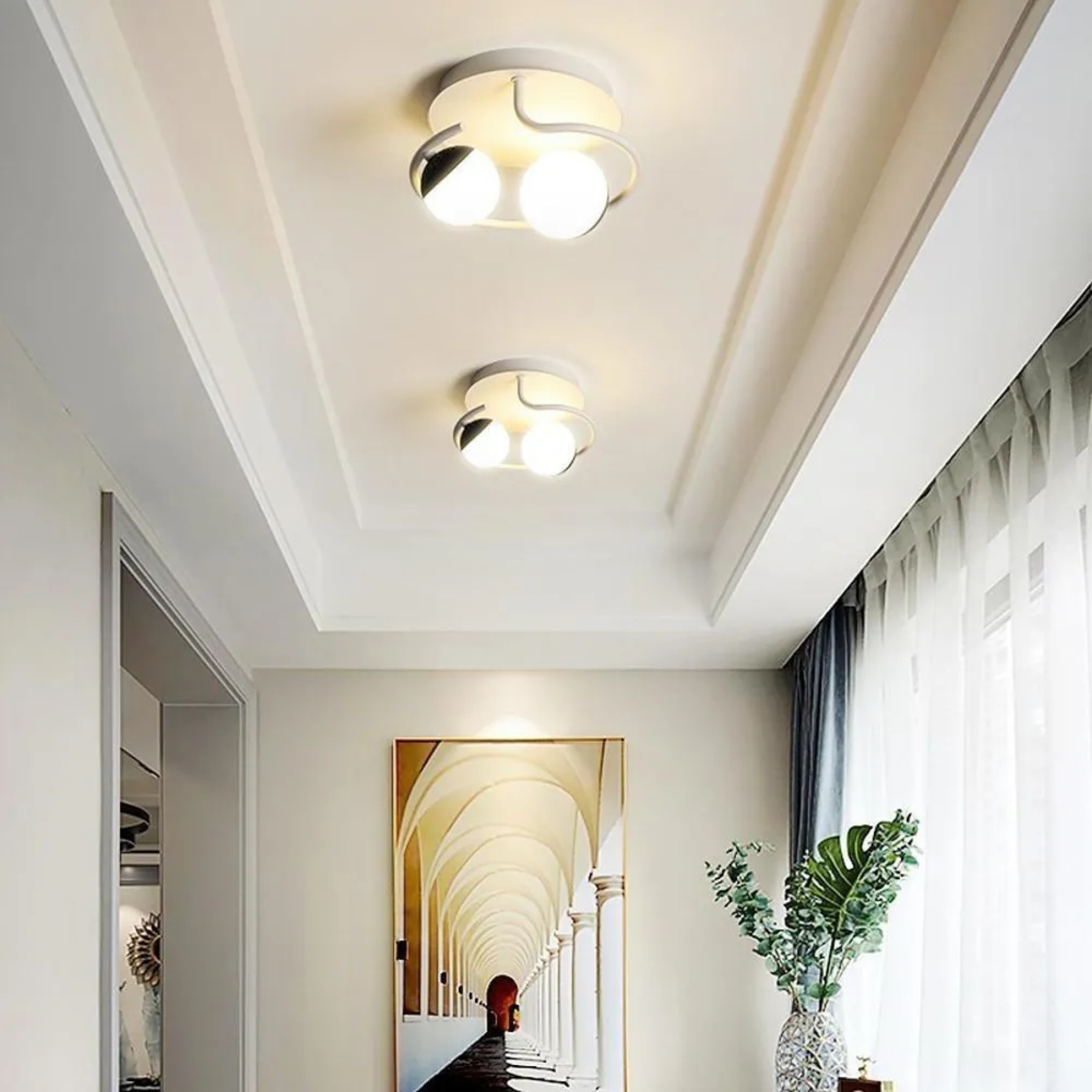 Nordic globe 2-light semi-flush mount light in synthetic — Warm White (3000K) / White