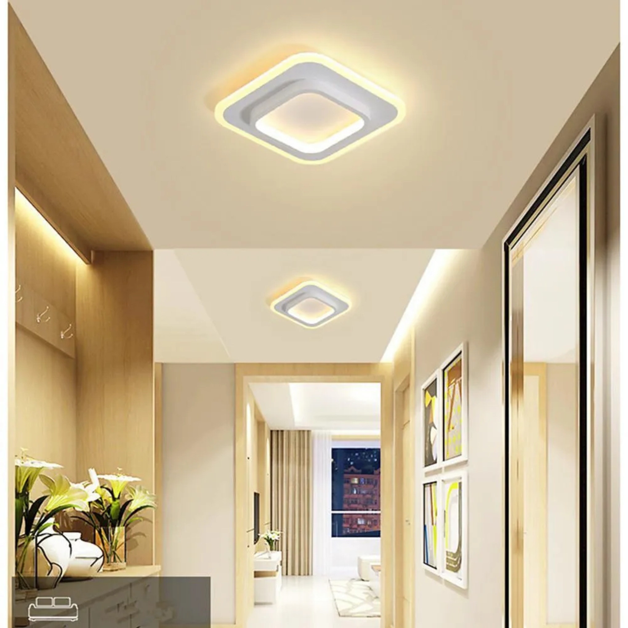 2-light square black flush mount lighting, Lighom — Warm White (3000K) / White / Set of 1