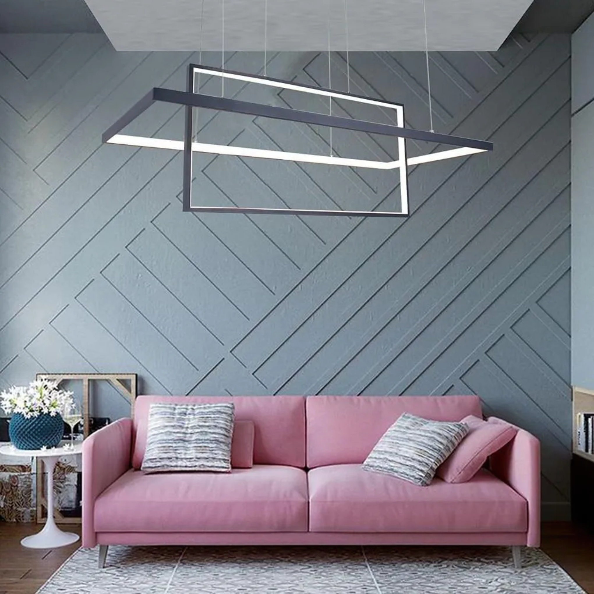 Modern 2-rectangle black synthetic pendant lighting, Lighom — Warm White (3000K) / White