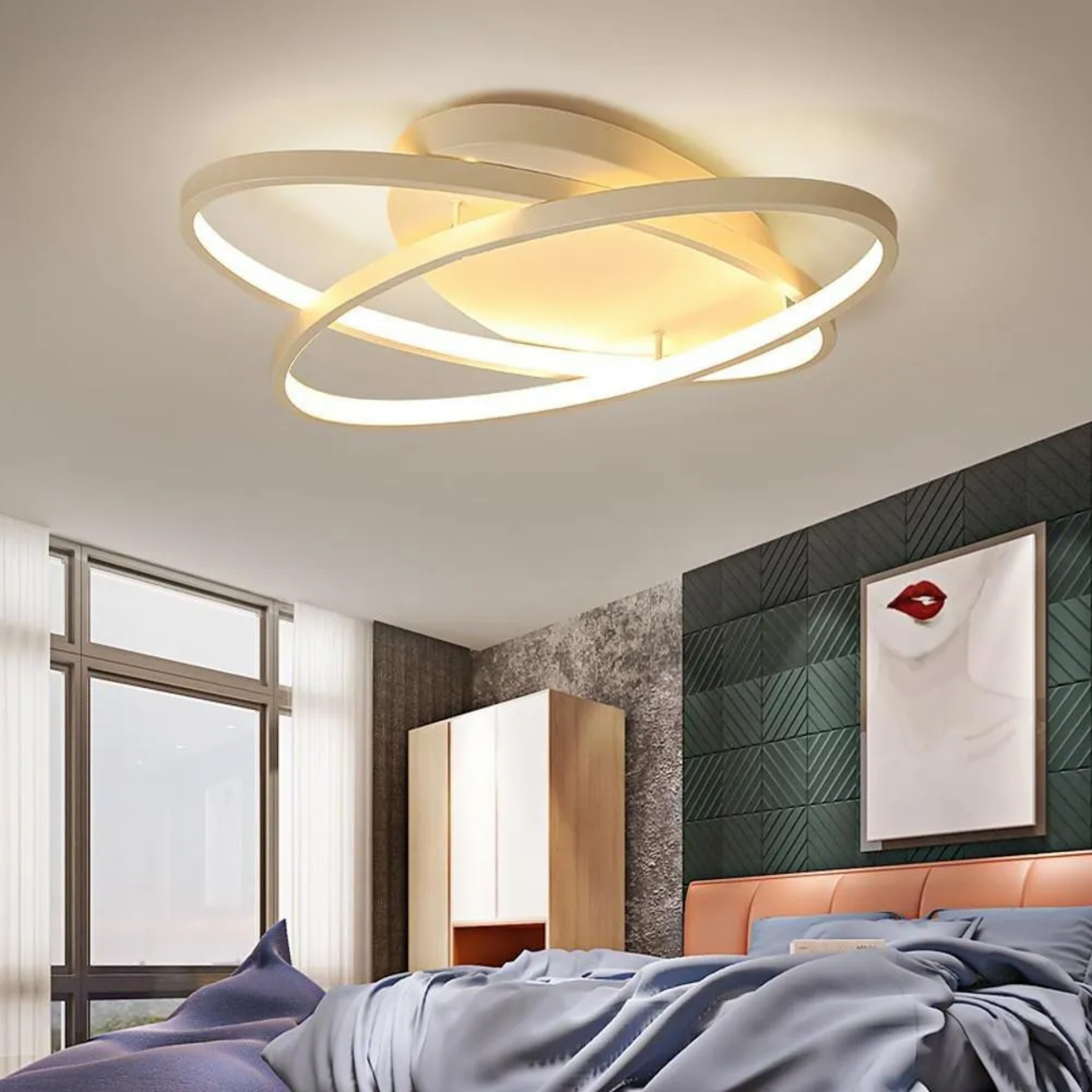 Brown synthetic 2-ring flush mount lighting - contemporary — Warm White (3000K) / White