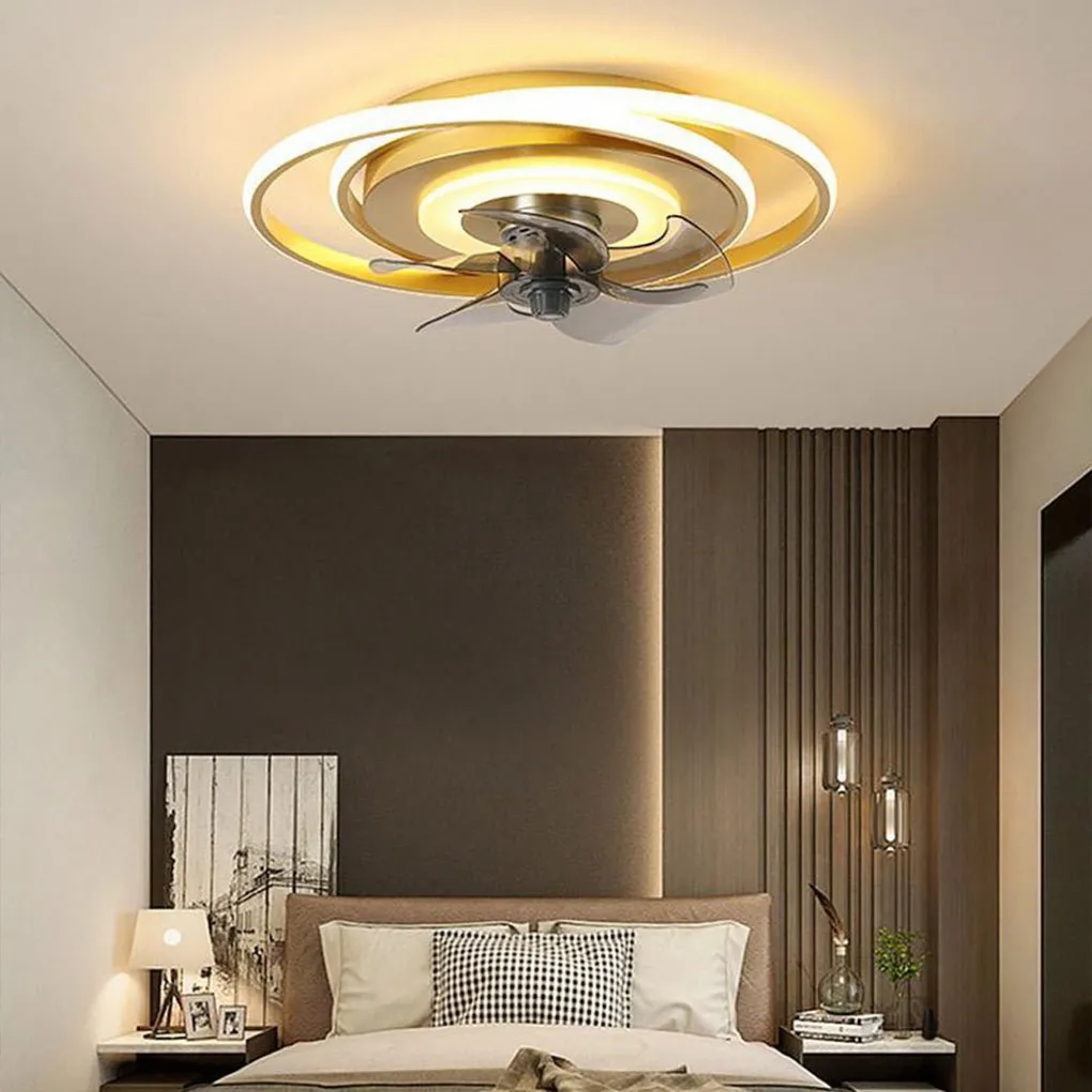 Black synthetic 2-ring kids ceiling fans — Brushed Gold
