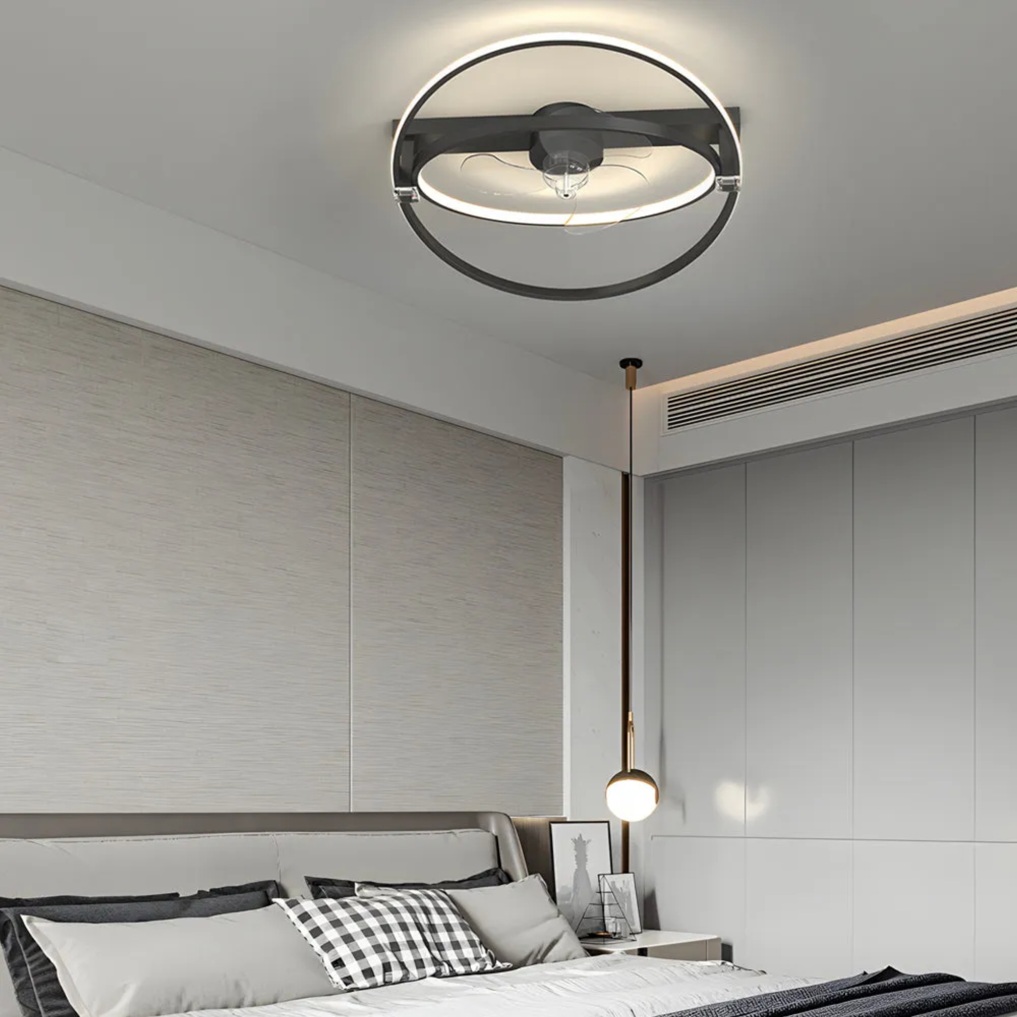 Lighom mute 2-ring synthetic ceiling fans for hallway — Matte Black