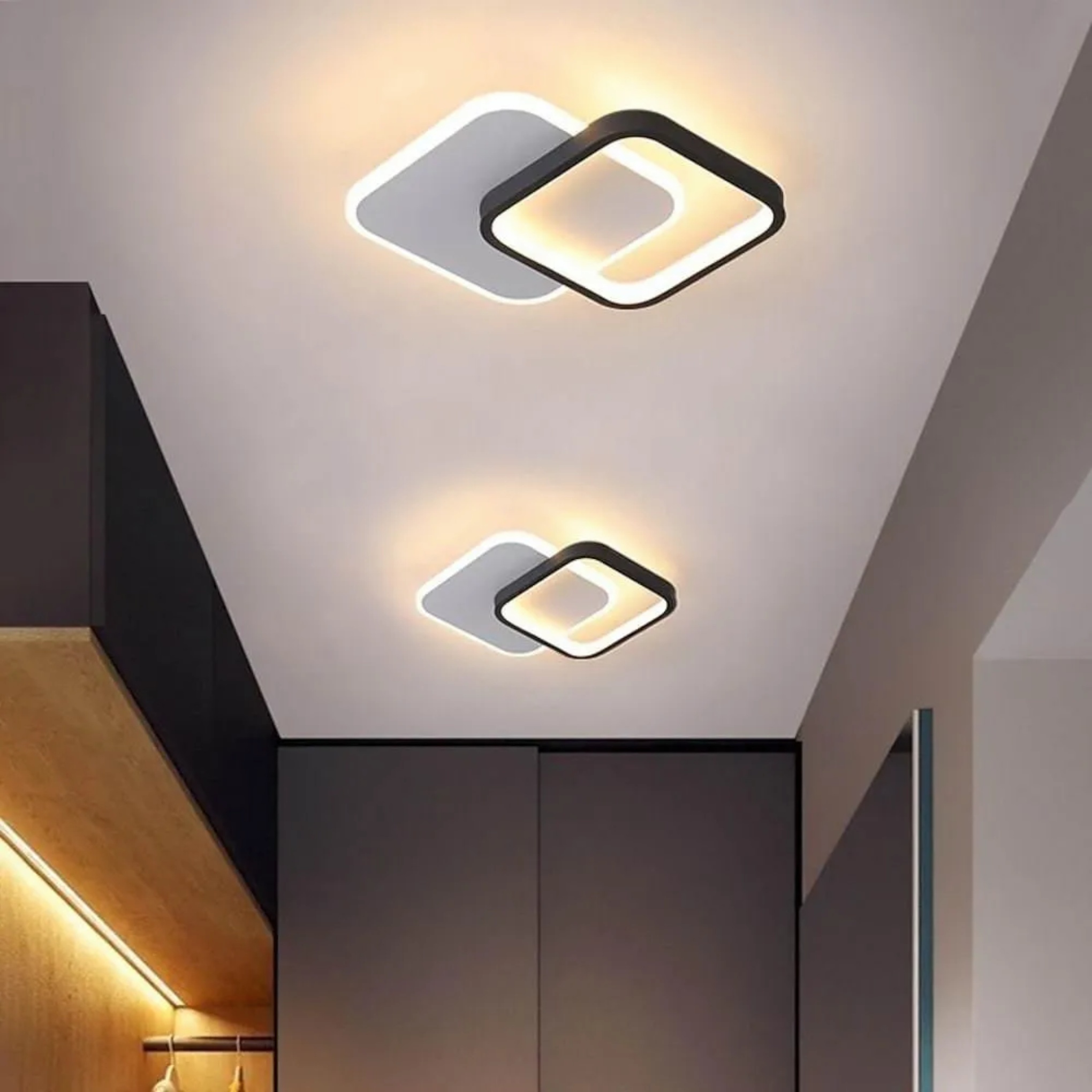 White modern reflective 2-square flush mount lighting — Warm White (3000K)